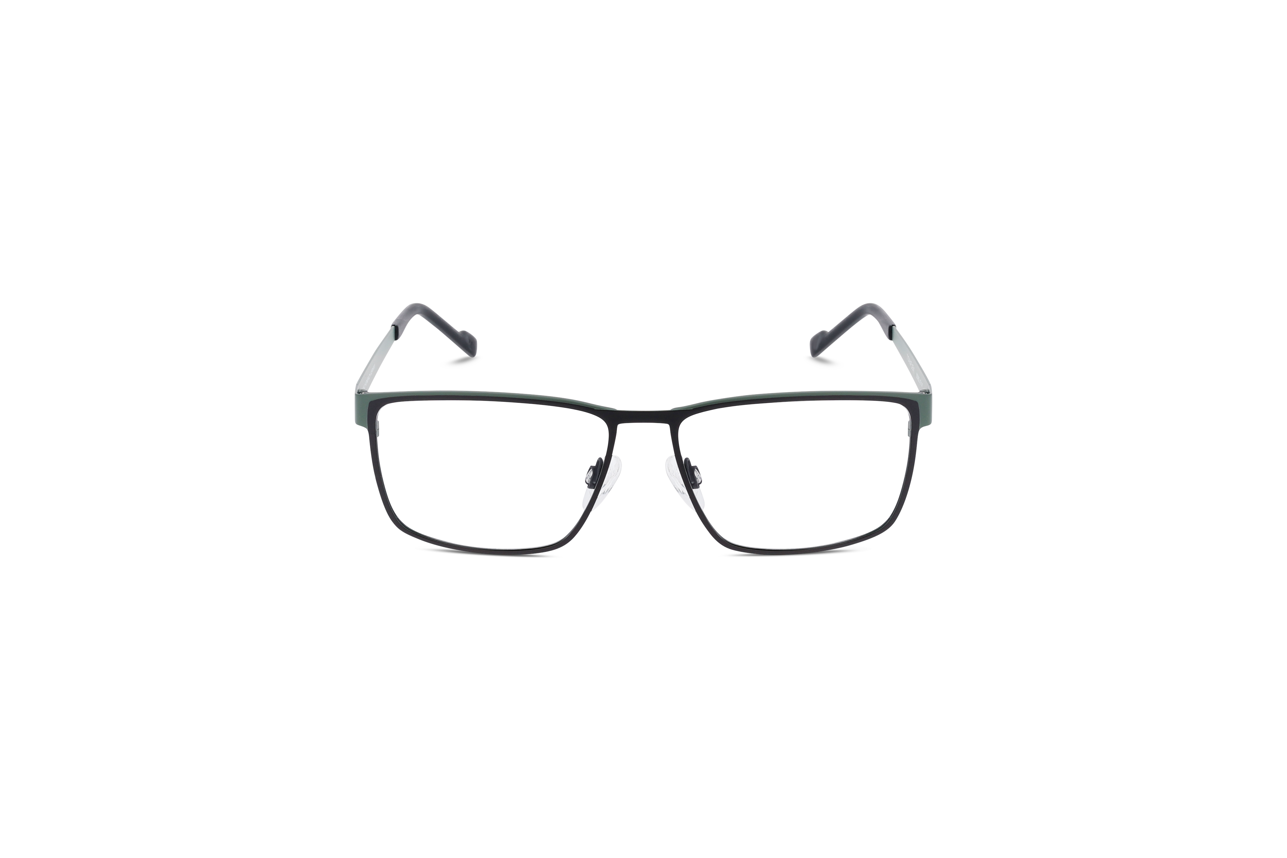 Die Brille Titanflex 820962 in Schwarz auf weißem Hintergrund in Frontalansicht.