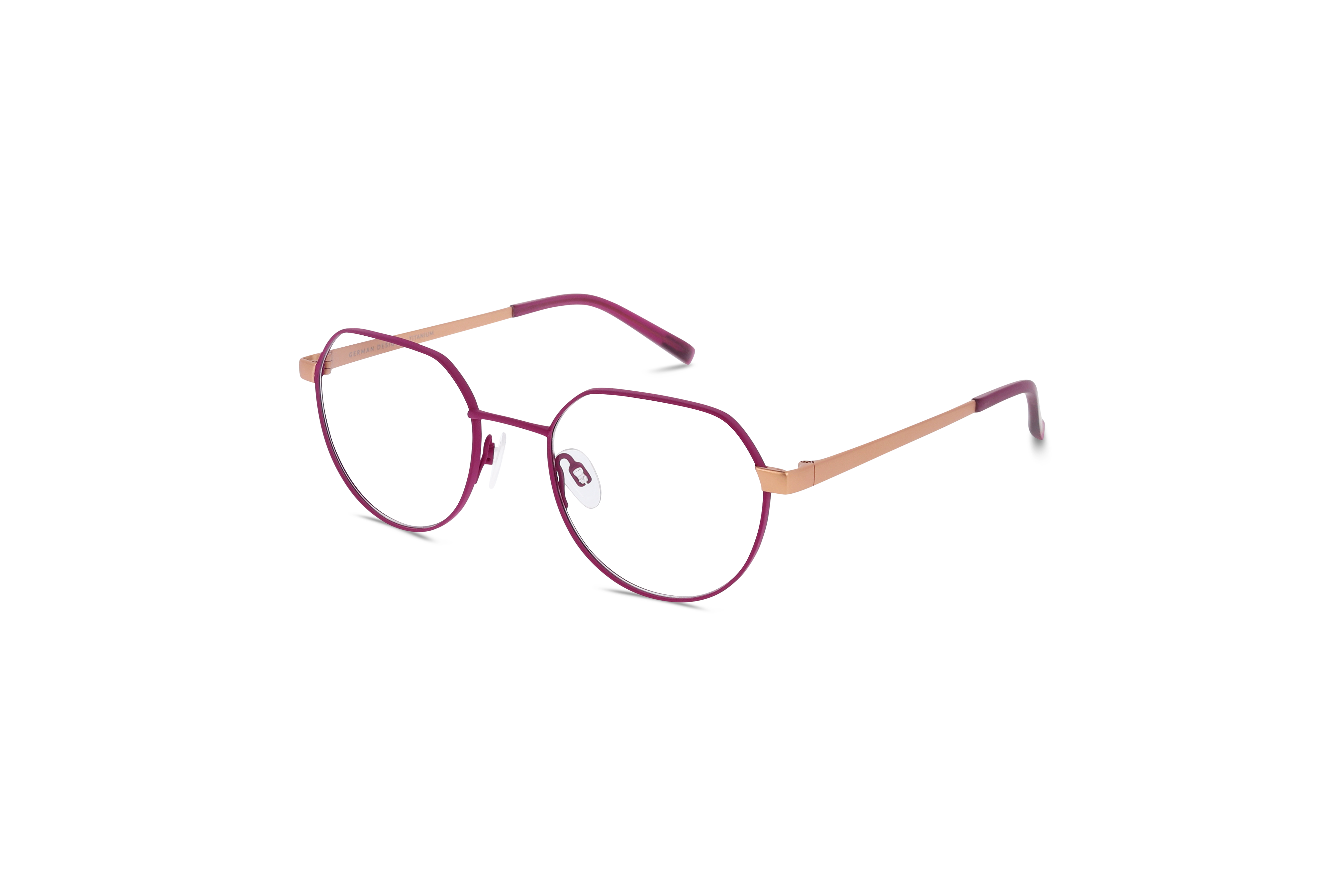 45° Ansicht der Brille Jos. Eschenbach 981081 in Violett auf weißem Hintergrund.