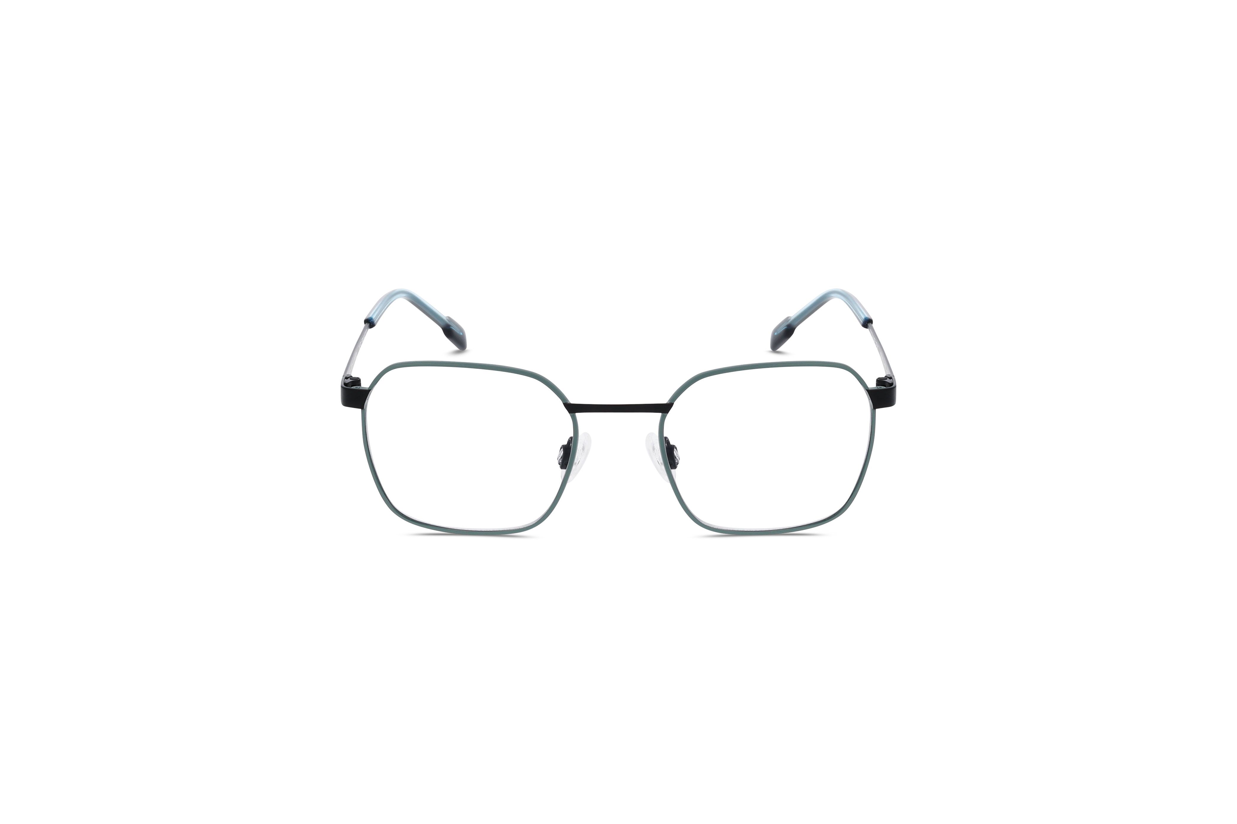 Die Kinderbrille Titanflex Kids 830143 in Türkis auf weißem Hintergrund in Frontalansicht.