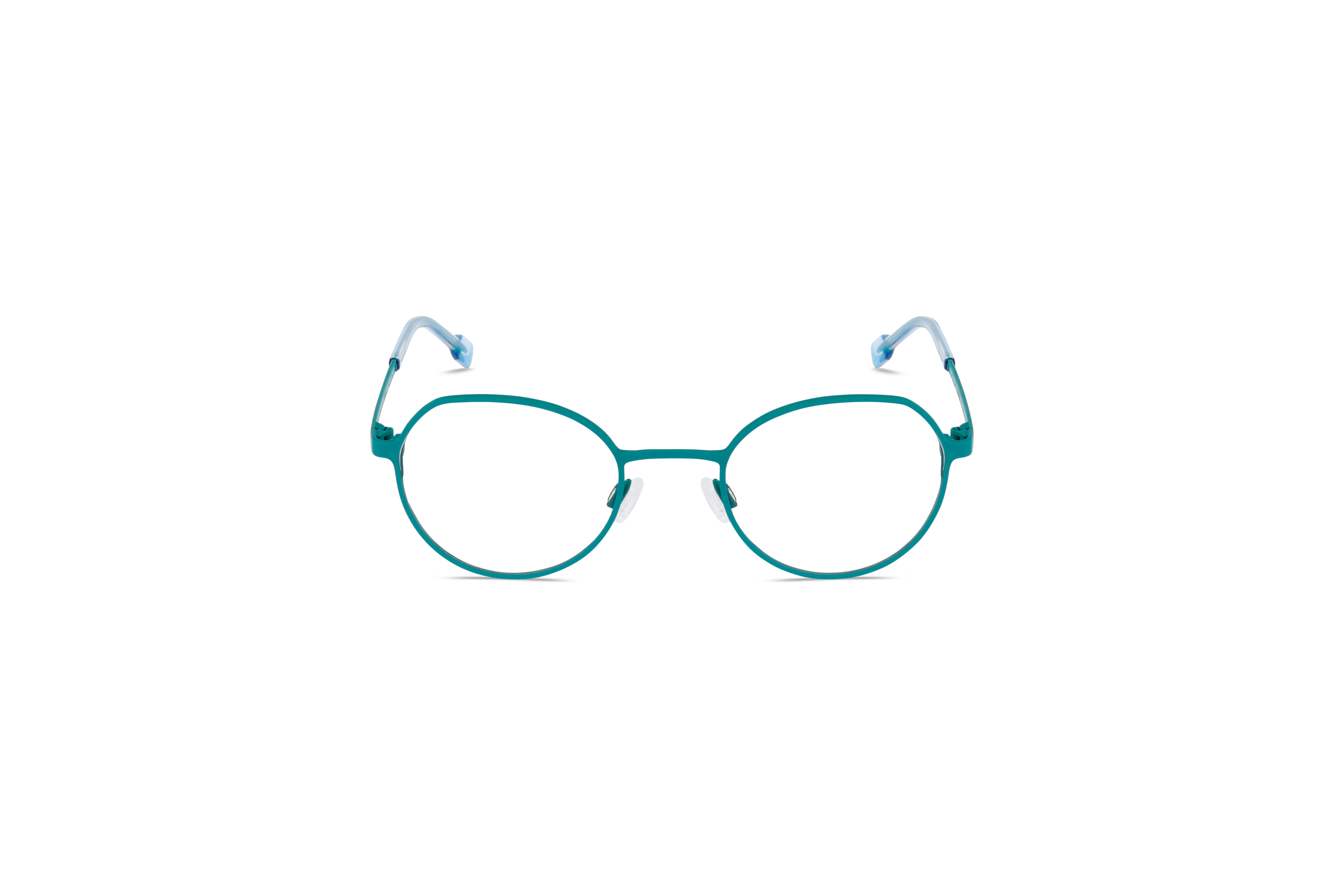 Die Kinderbrille Titanflex Kids 830145 in Türkis auf weißem Hintergrund in Frontalansicht.