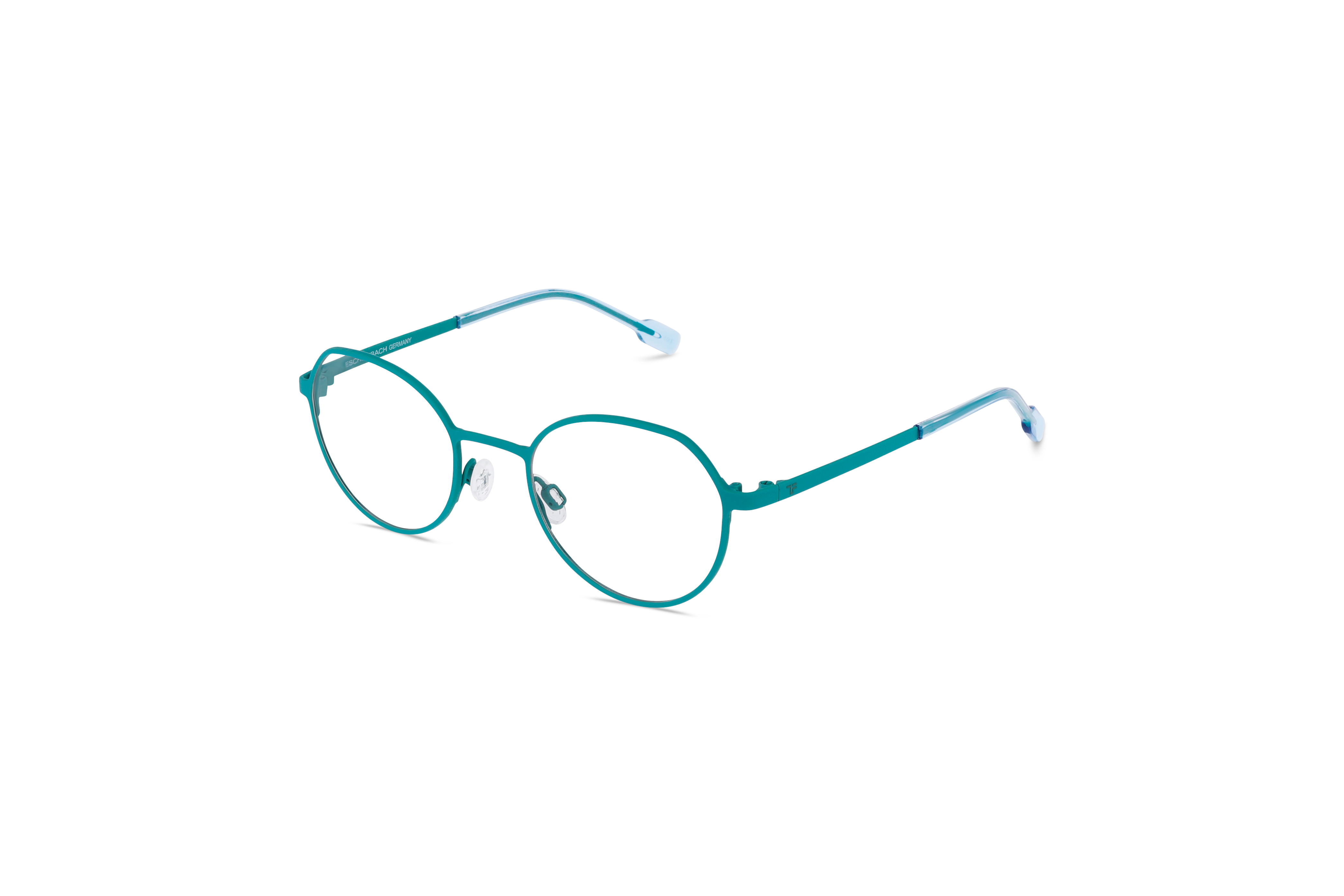 45° Ansicht der Kinderbrille Titanflex Kids 830145 in Türkis auf weißem Hintergrund.
