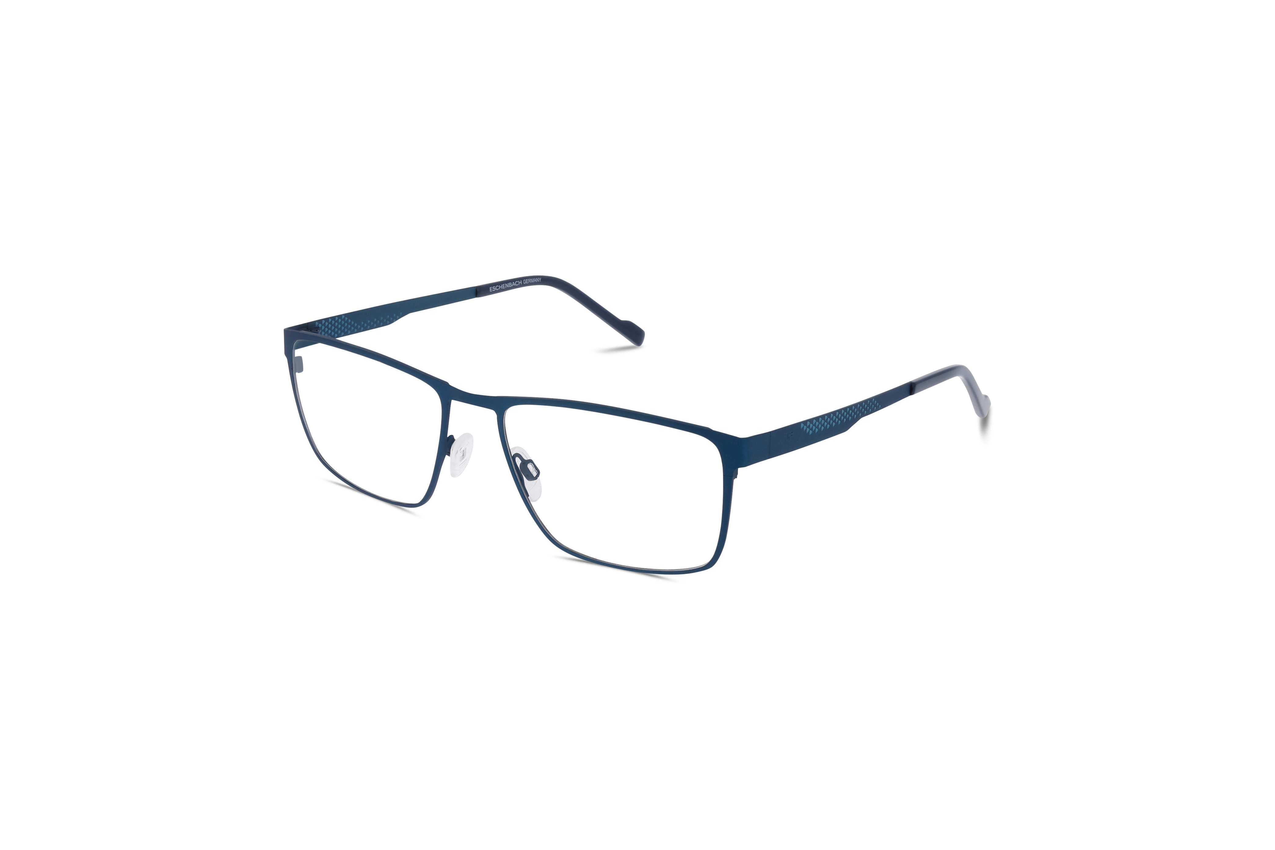 45° Ansicht der Brille Titanflex 820971 in Blau auf weißem Hintergrund.