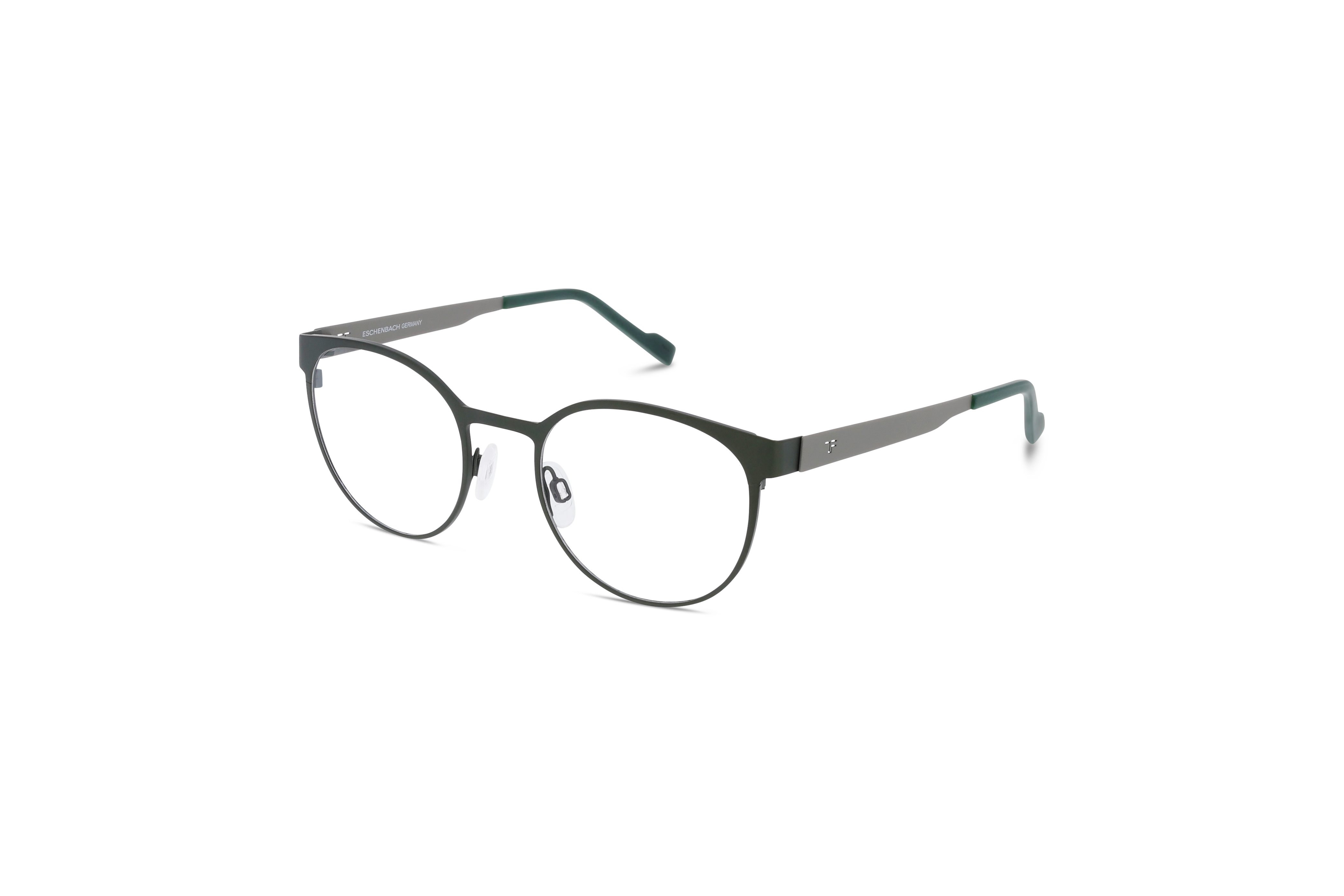 45° Ansicht der Brille Titanflex 820975 in Grün auf weißem Hintergrund.