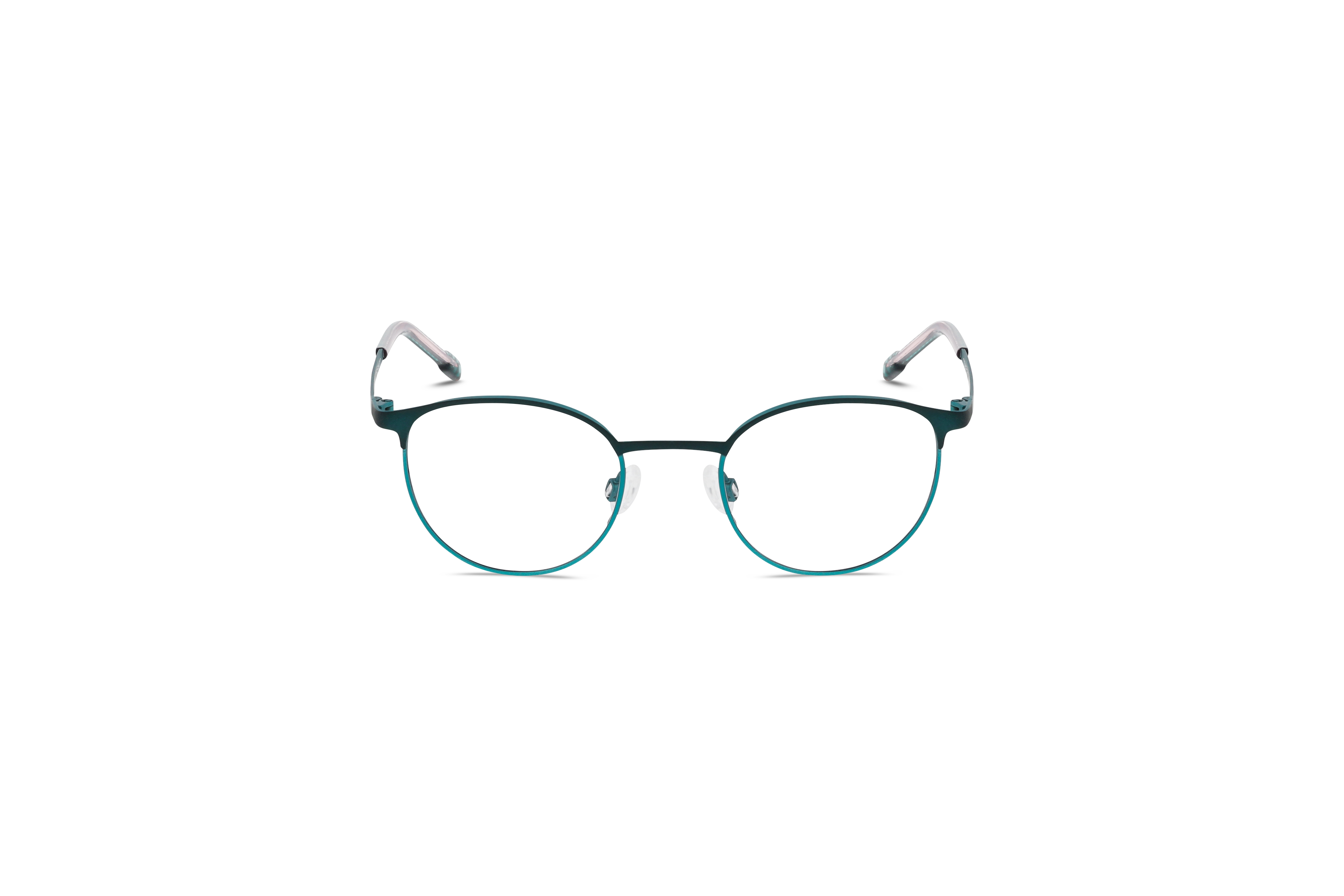 Die Brille Titanflex Kids 830153 in Türkis auf weißem Hintergrund in Frontalansicht.