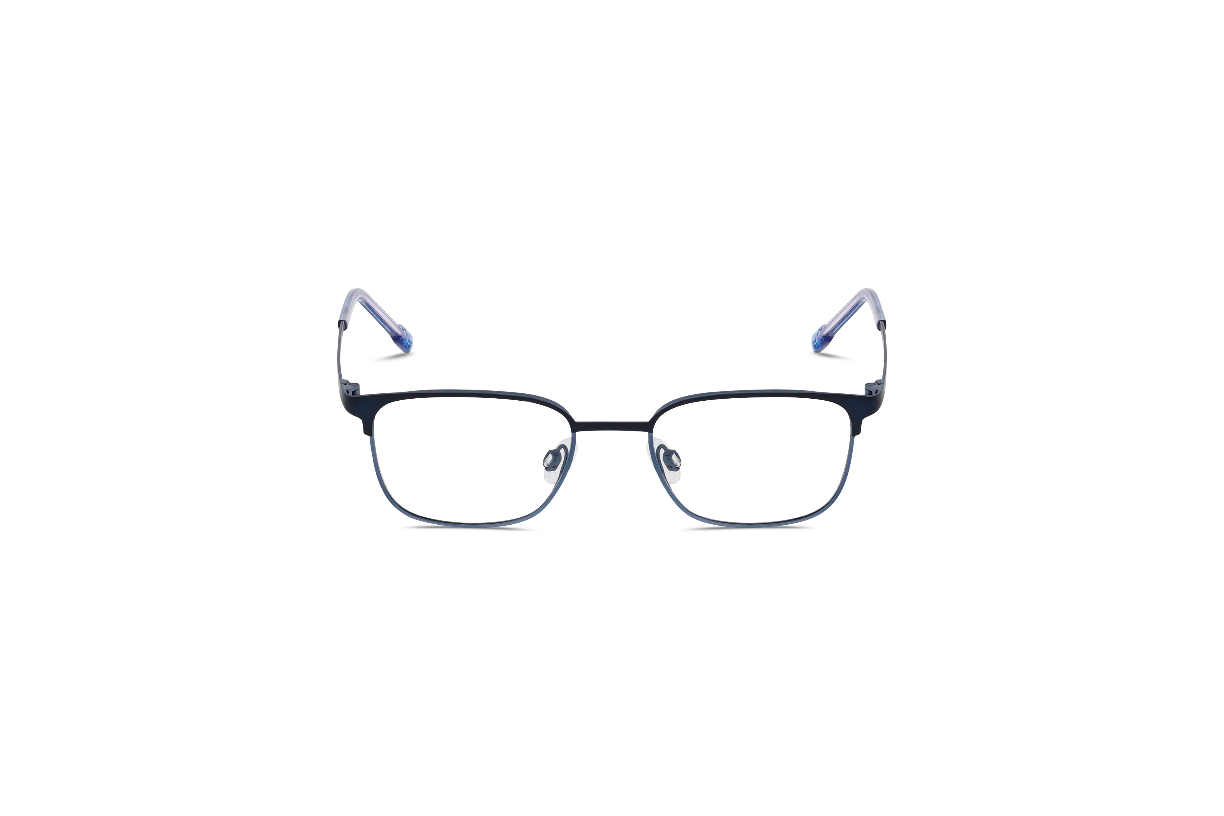 Die Brille Titanflex Kids 830154 in Blau auf weißem Hintergrund in Frontalansicht.