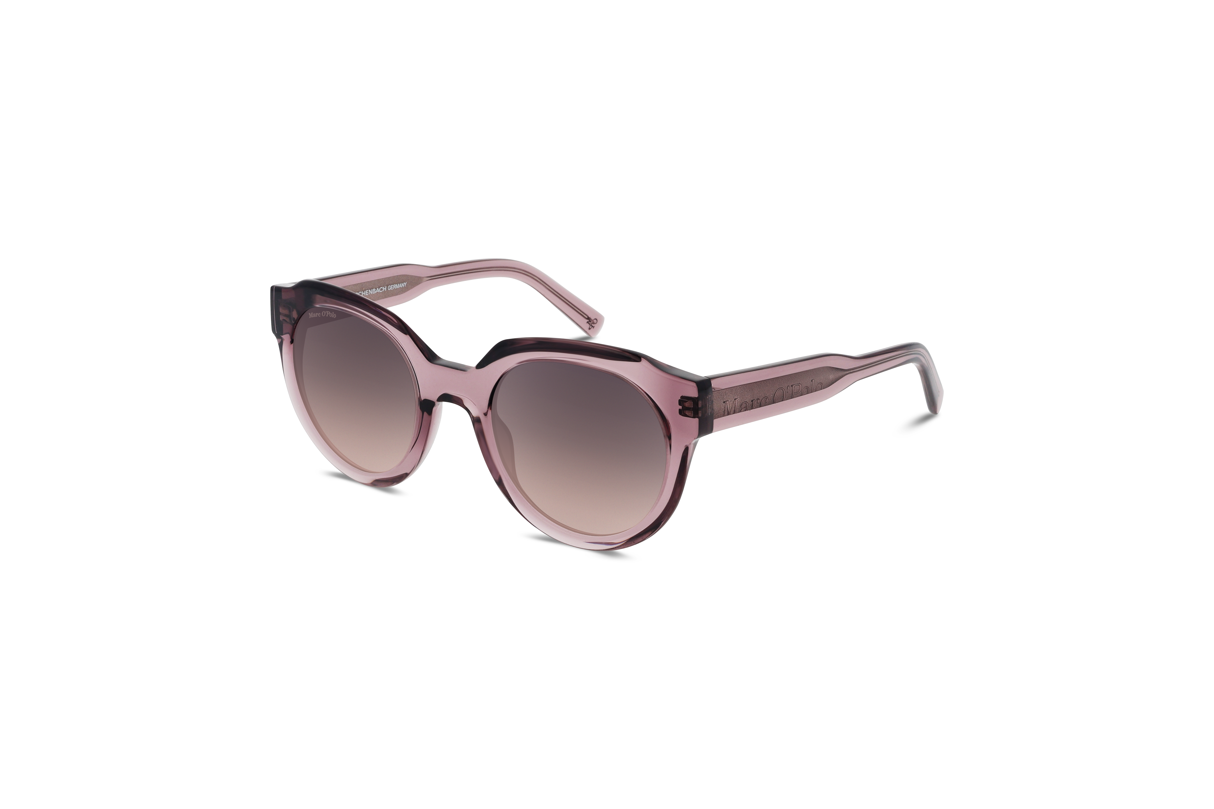 45° Ansicht der Sonnenbrille Marc O´Polo 506241 in Violett auf weißem Hintergrund.