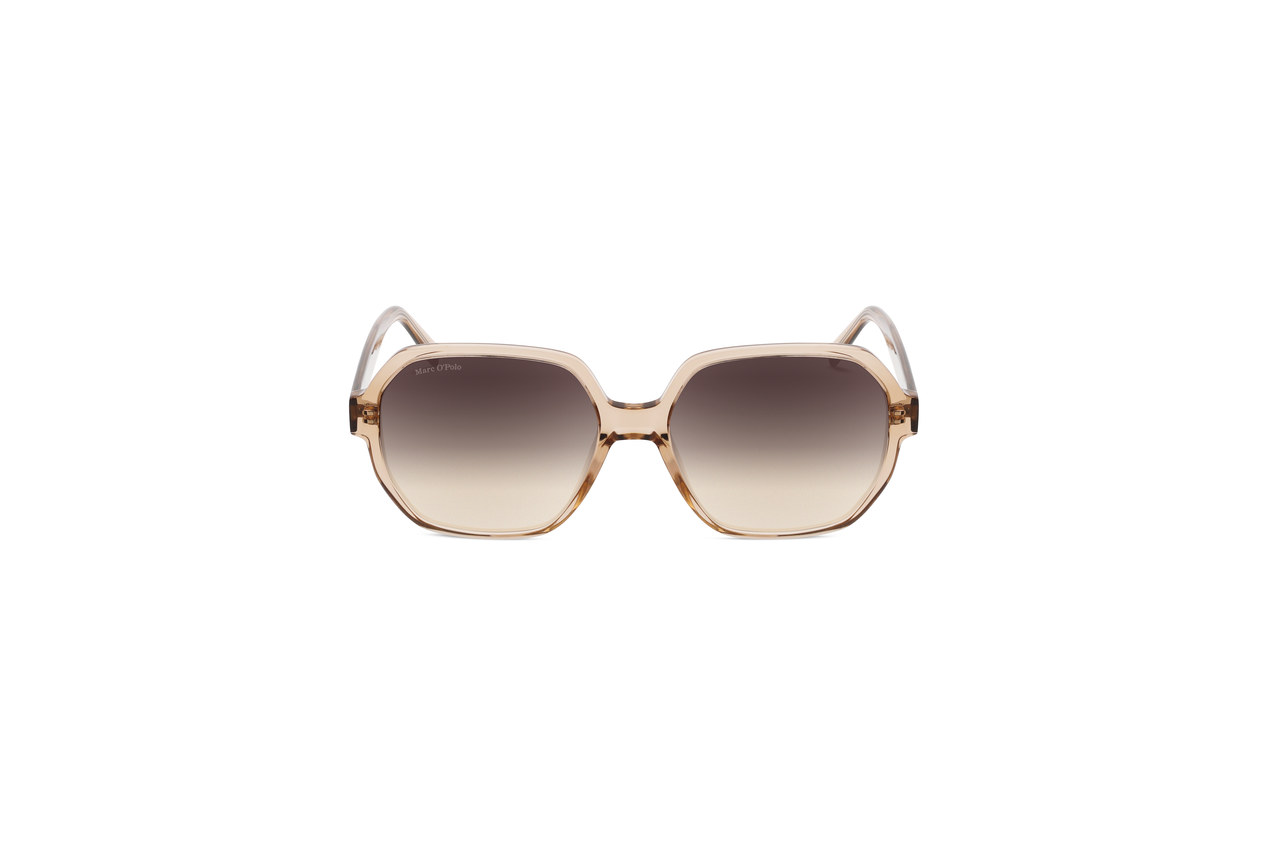 Die Sonnenbrille Marc O´Polo 506236 in Beige auf weißem Hintergrund in Frontalansicht.