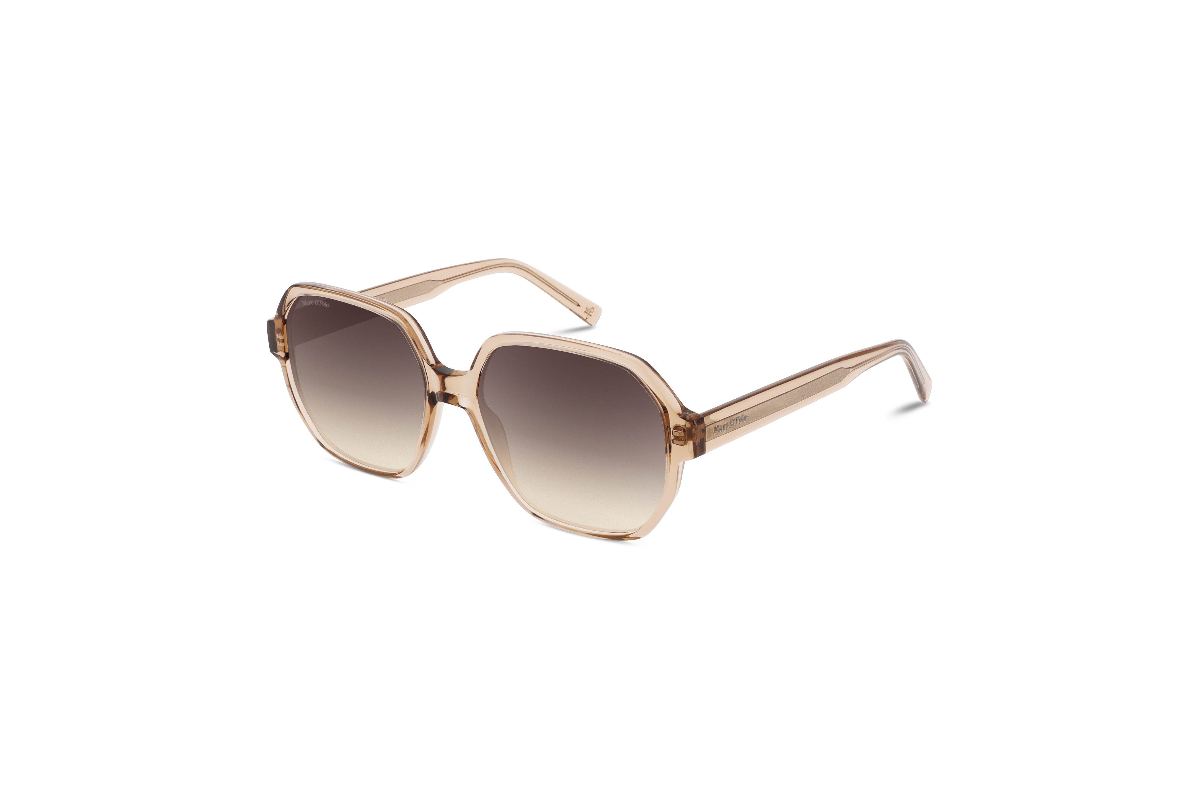 45° Ansicht der Sonnenbrille Marc O´Polo 506236 in Beige auf weißem Hintergrund.