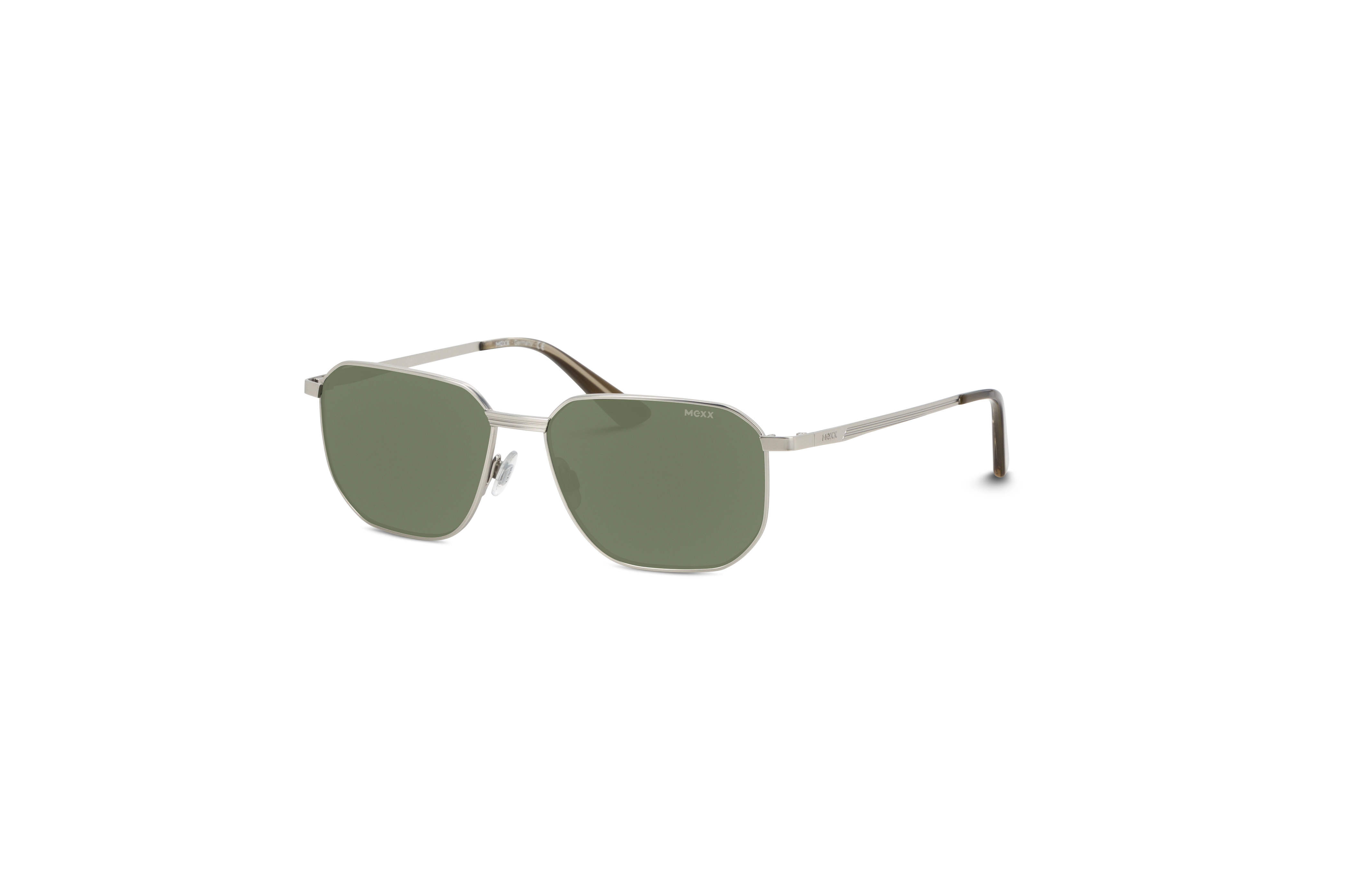 45° Ansicht der Sonnenbrille Mexx 6502 in Silber auf weißem Hintergrund.