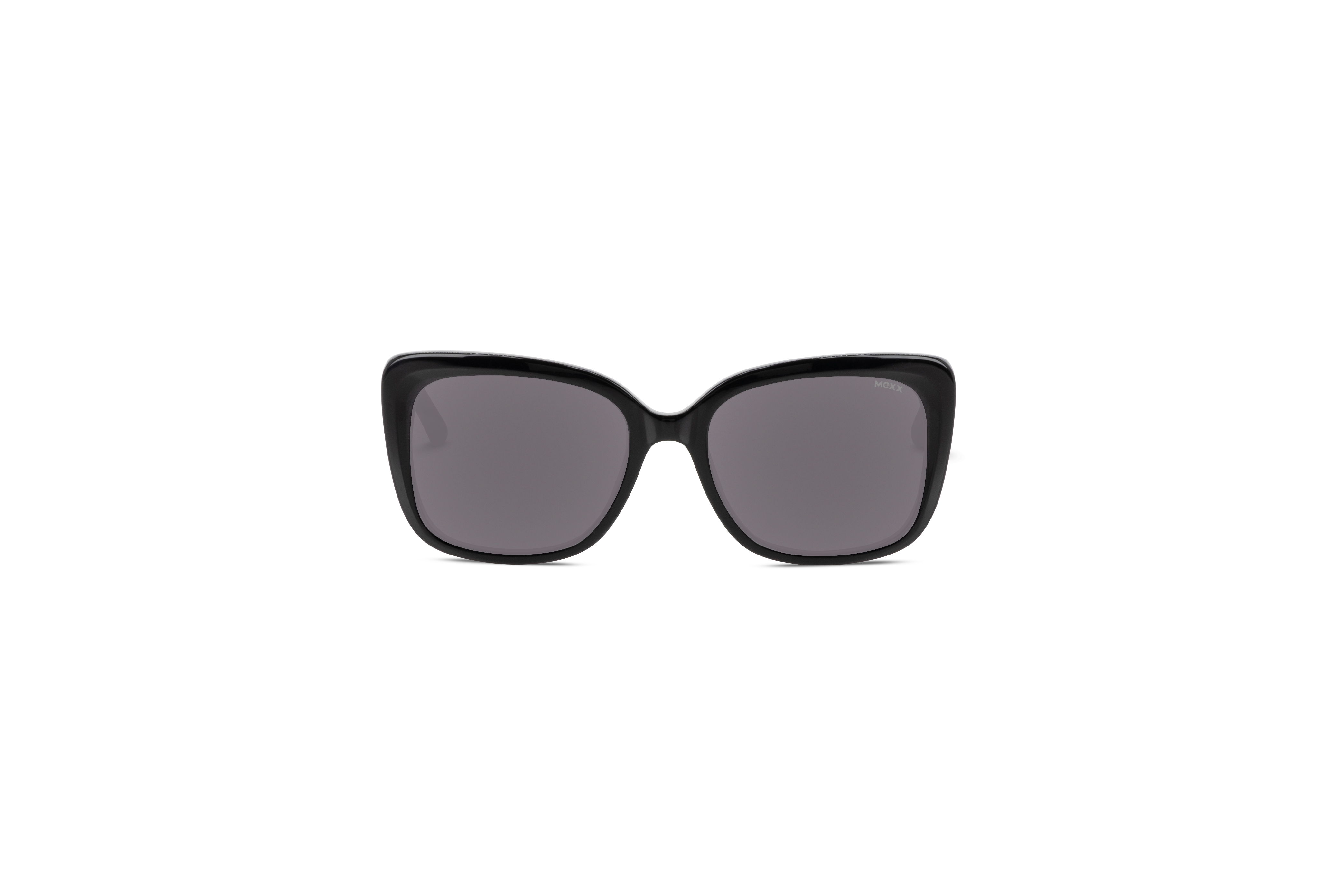 Die Sonnenbrille Mexx 6497 in Schwarz auf weißem Hintergrund in Frontalansicht.