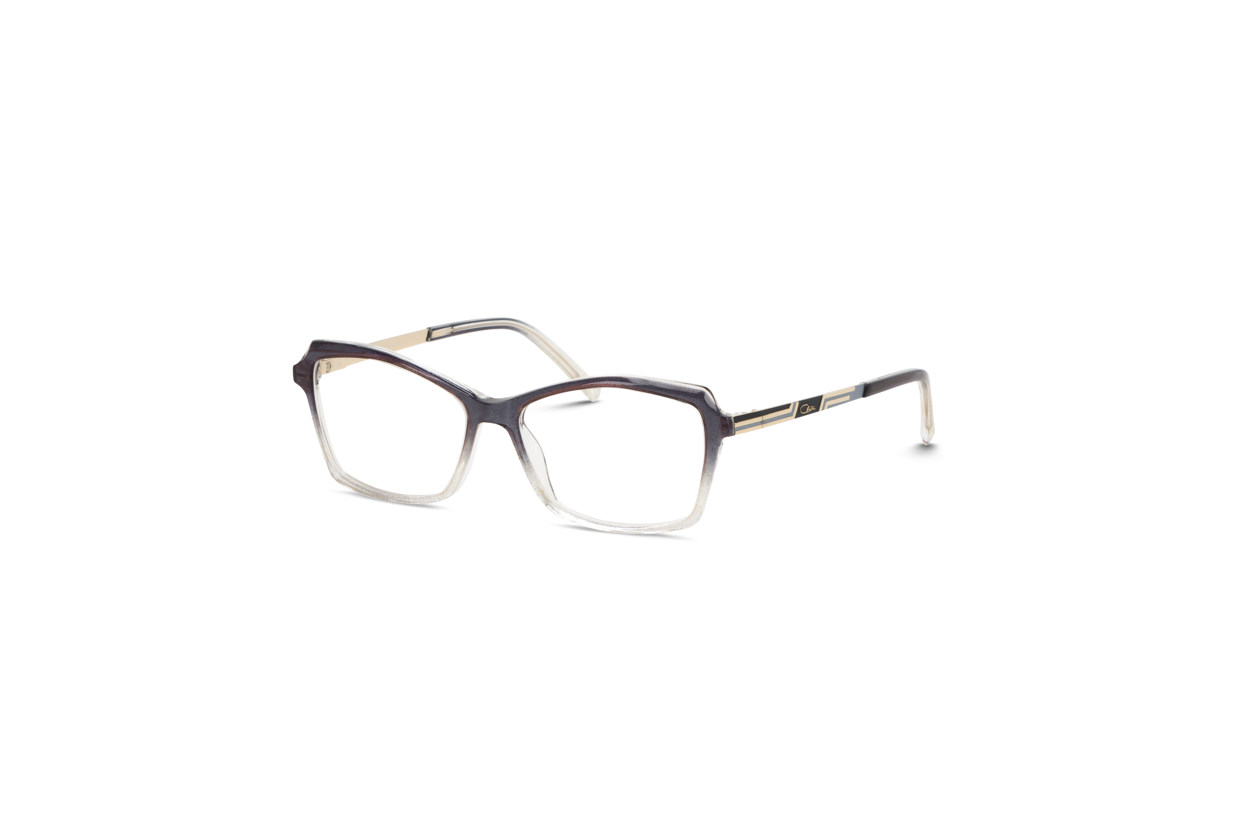 45° Ansicht der Brille Cazal 3056 in Transparent auf weißem Hintergrund.