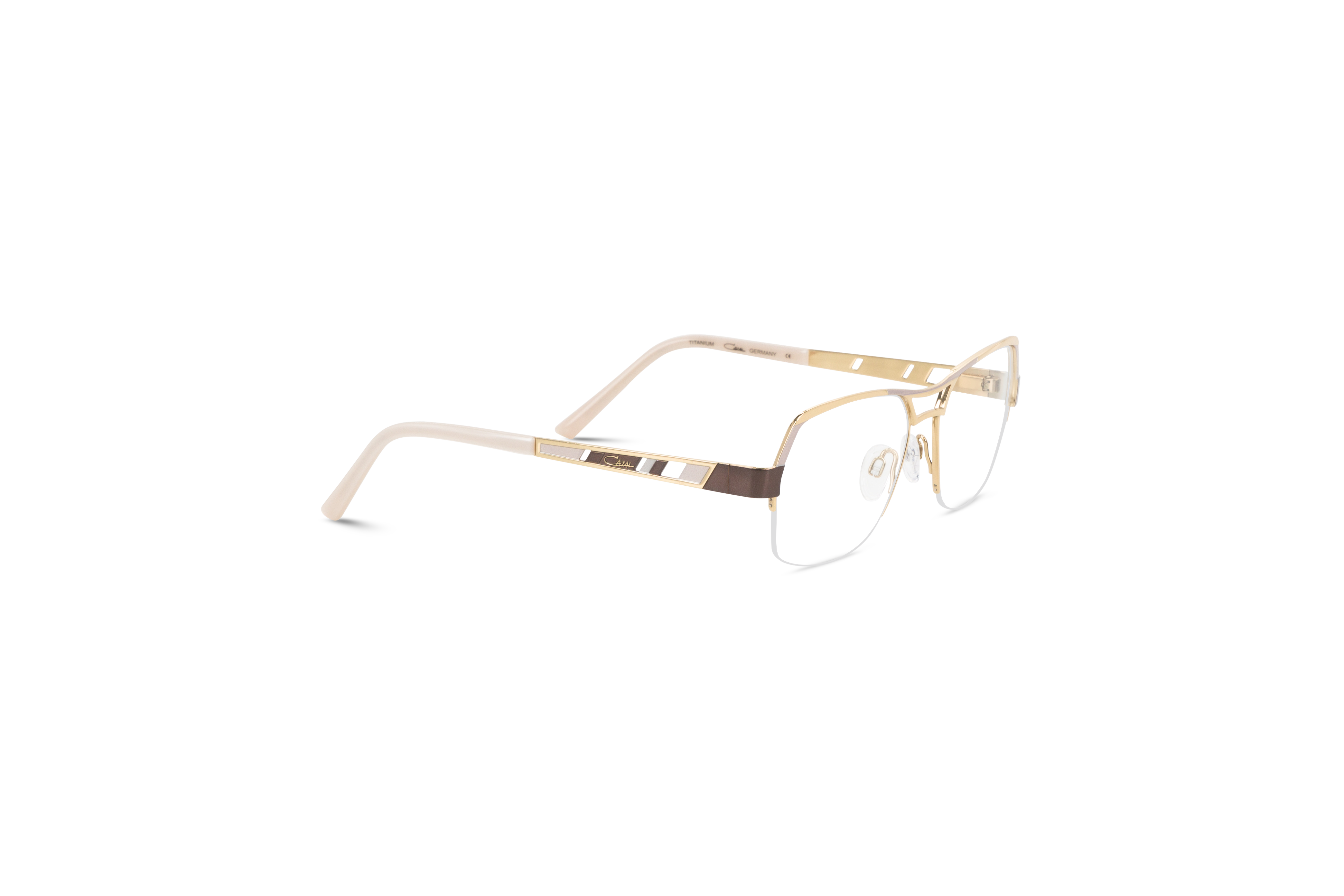 Die Brille Cazal 1240 in Gold mit Seitenansicht.