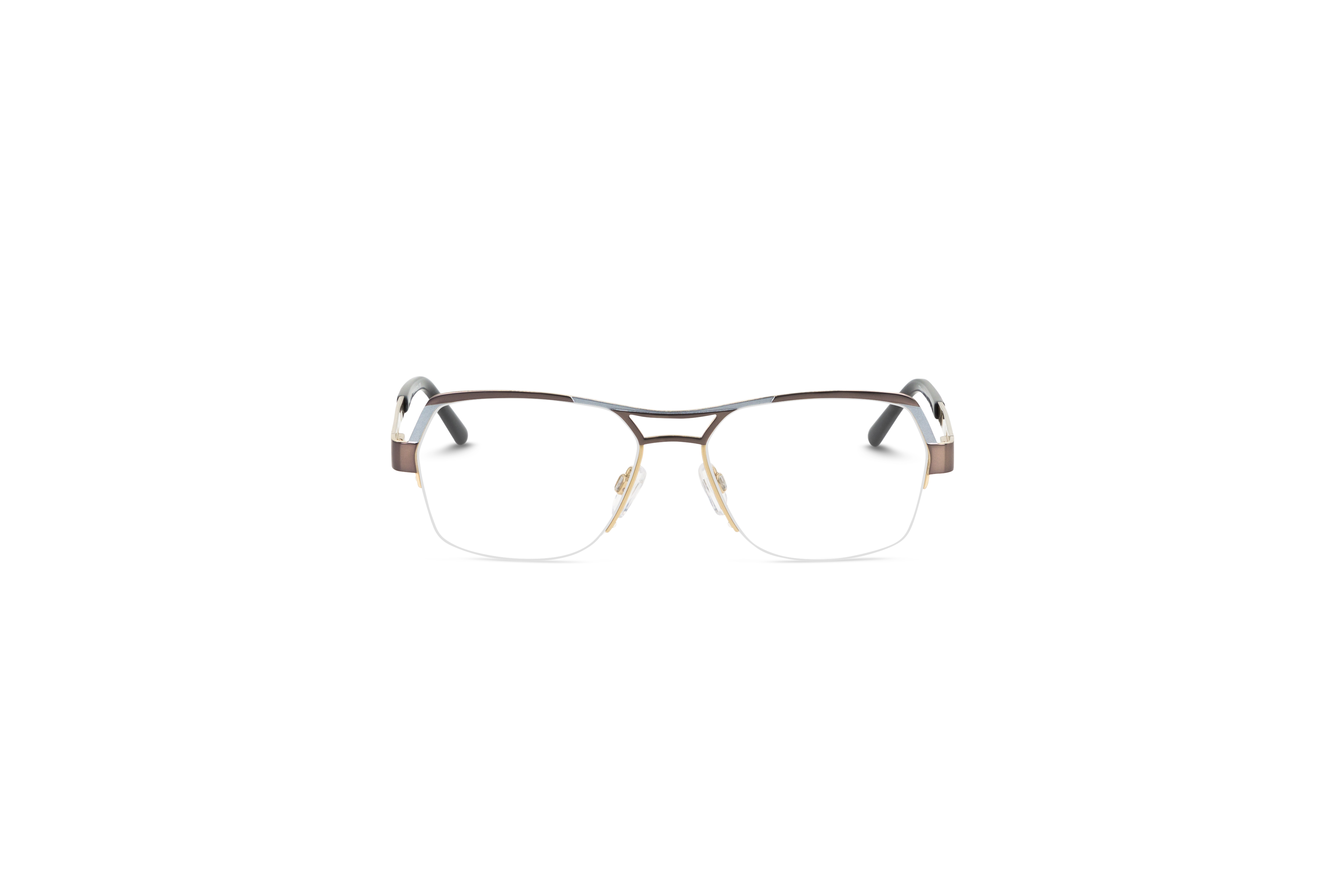 Die Brille Cazal 1240 in Metallisch auf weißem Hintergrund in Frontalansicht.