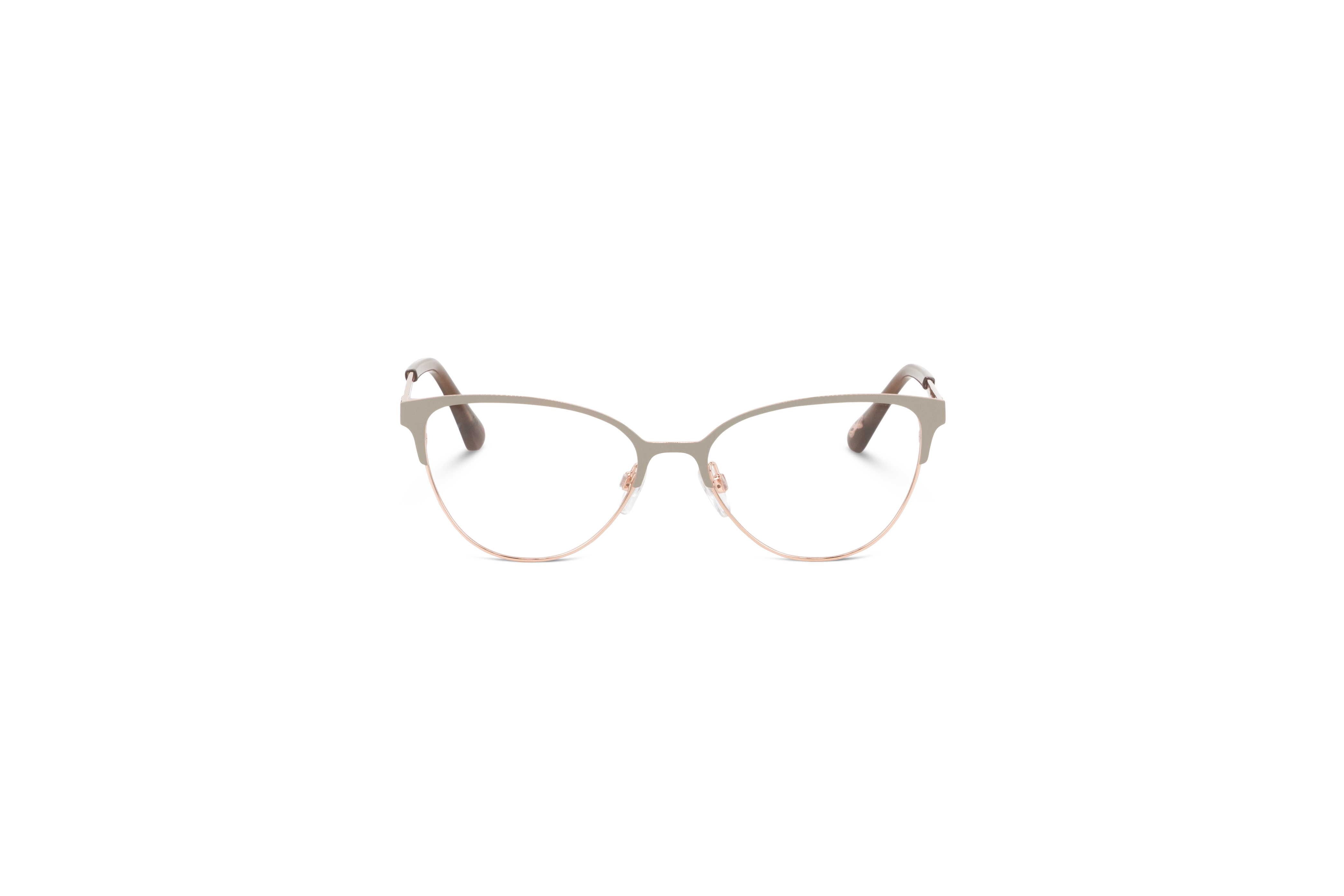 Die Brille Ted Baker 2266 in Grau auf weißem Hintergrund in Frontalansicht.