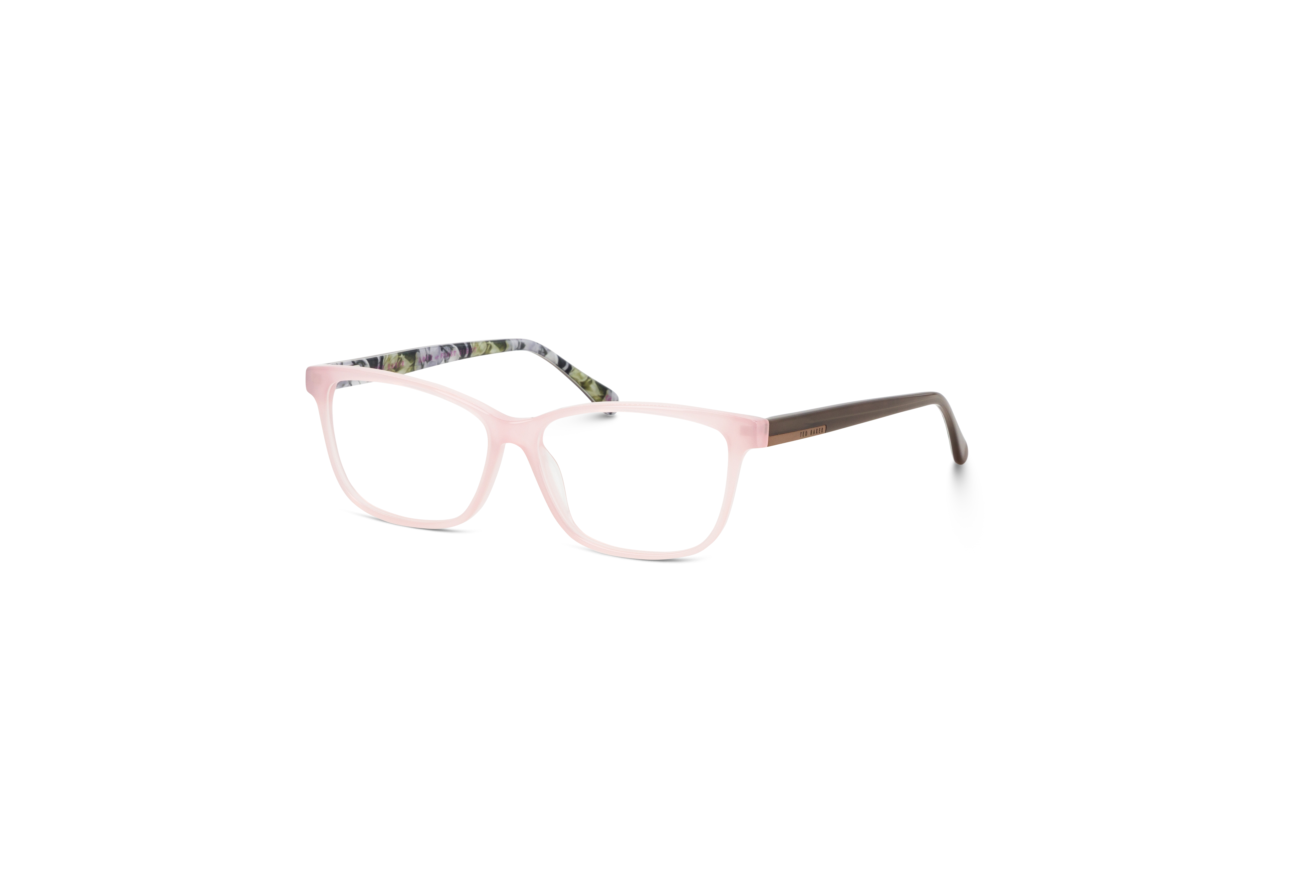45° Ansicht der Brille Ted Baker 9185 in Pink auf weißem Hintergrund.