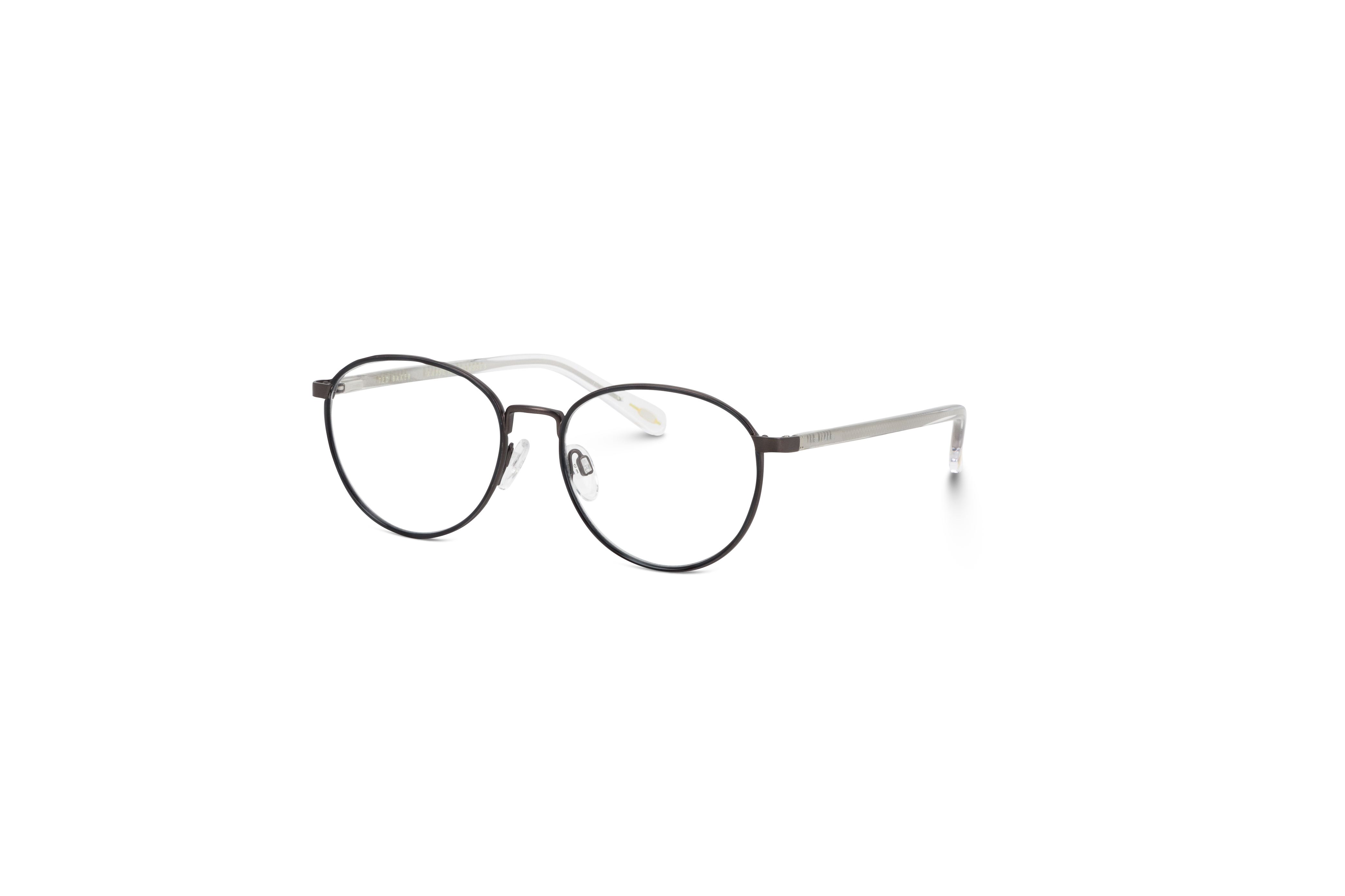 45° Ansicht der Brille Ted Baker 4301 in Metallisch auf weißem Hintergrund.