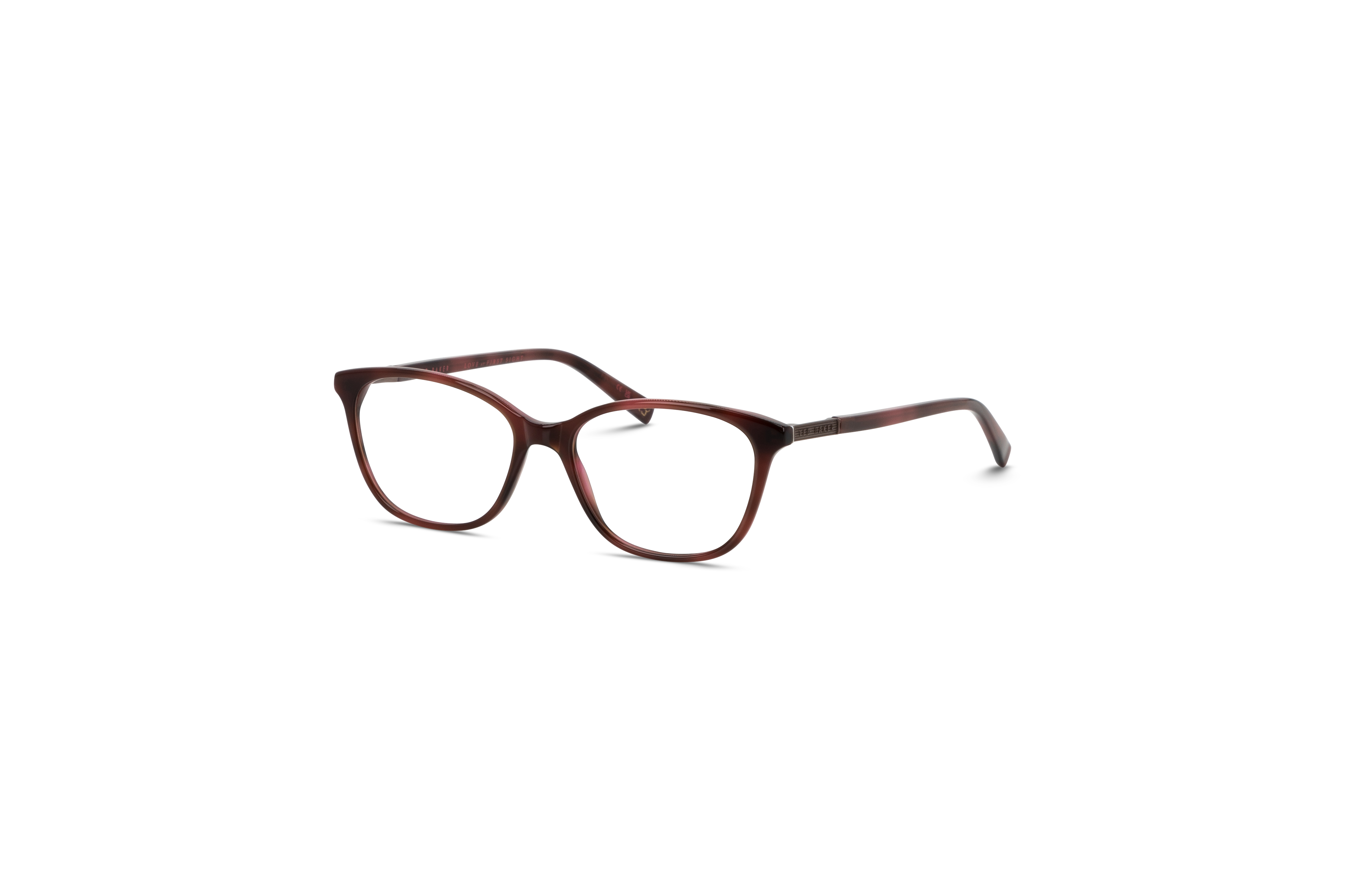 45° Ansicht der Brille Ted Baker 9239 in Rot auf weißem Hintergrund.