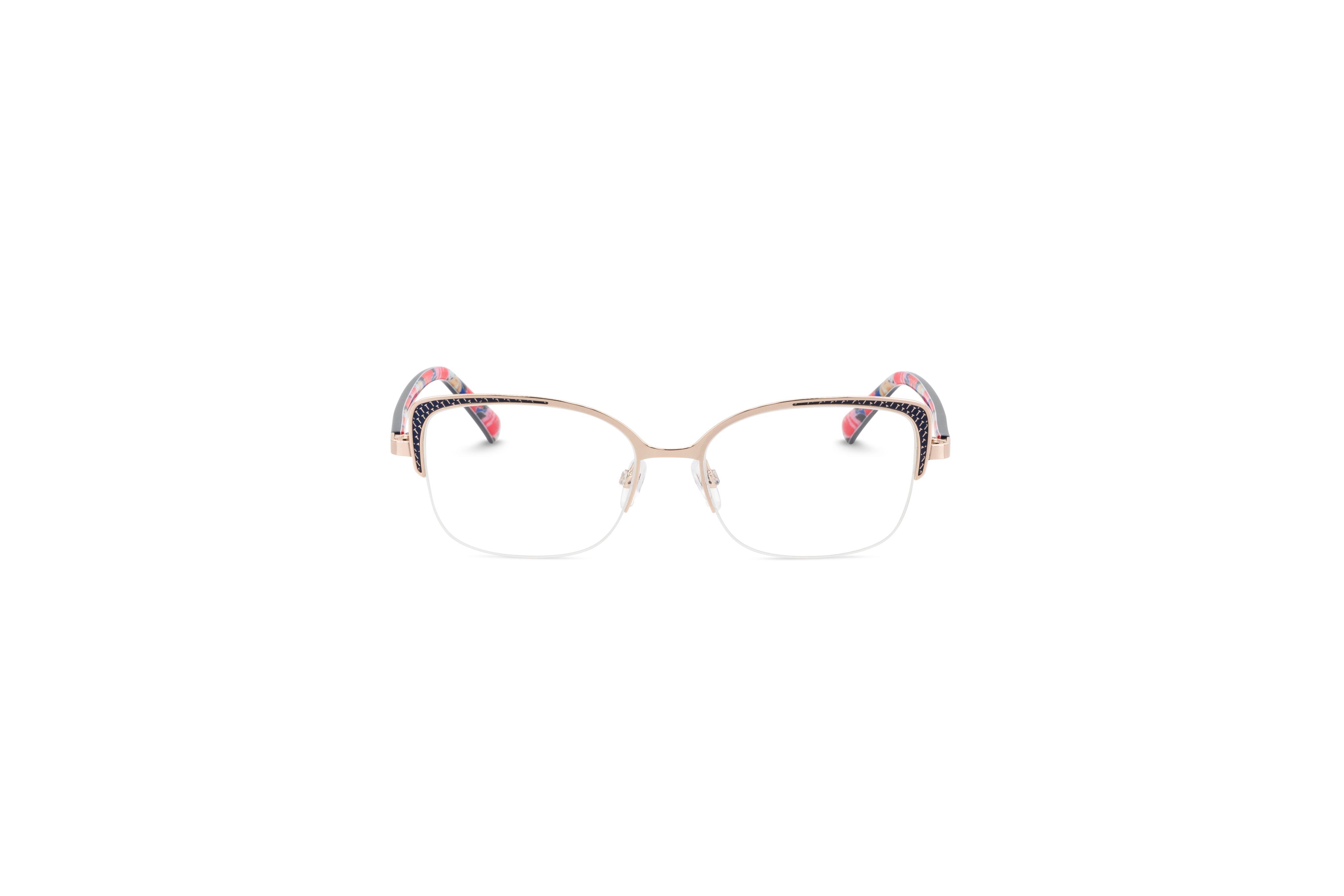 Die Brille Ted Baker 2315 in Mehrfarbig auf weißem Hintergrund in Frontalansicht.