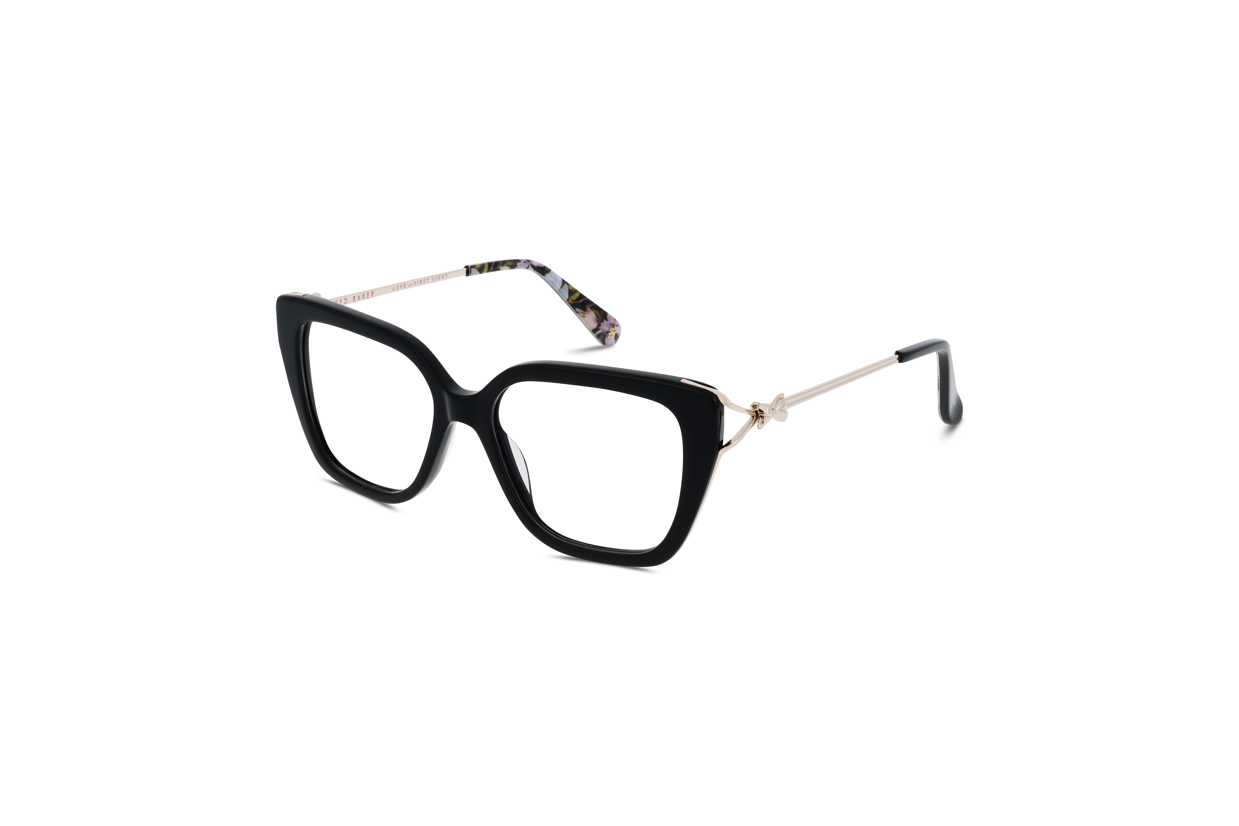 45° Ansicht der Brille Ted Baker 9315 in Schwarz auf weißem Hintergrund.
