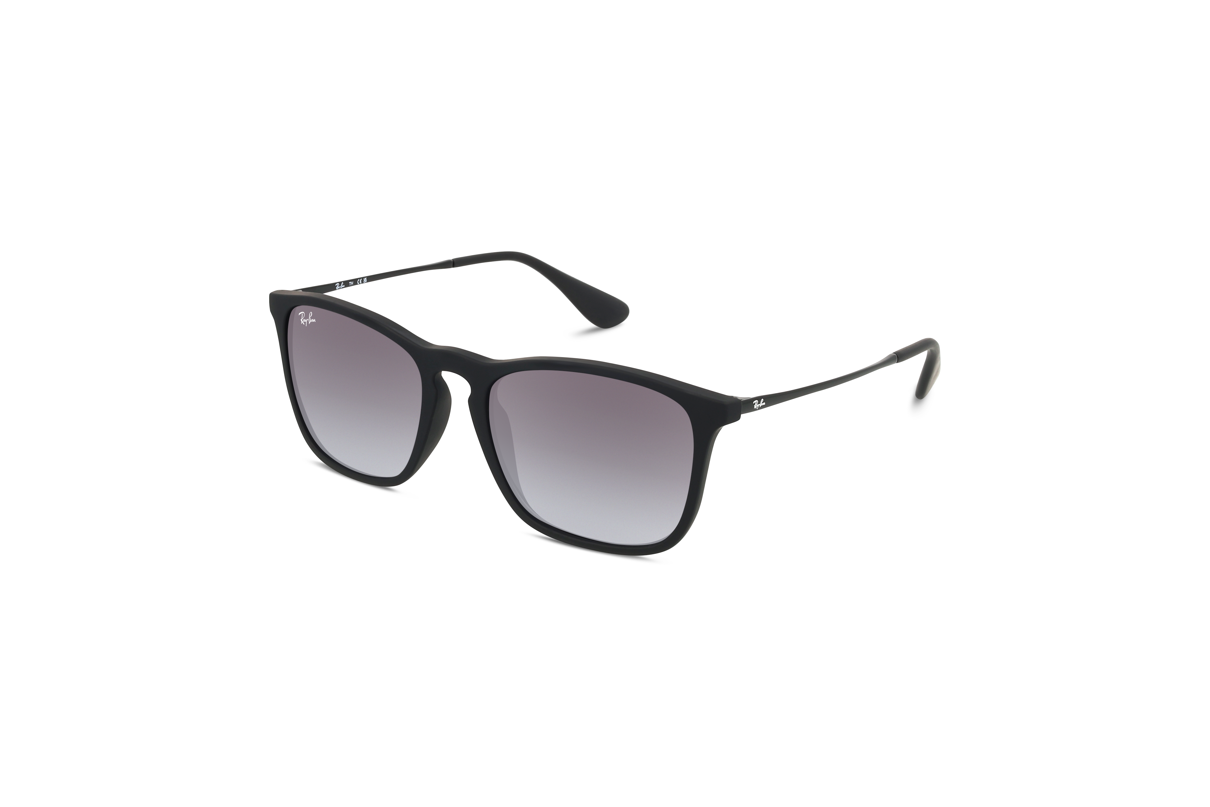 45° Ansicht der Sonnenbrille Ray-Ban RB4187 in Schwarz auf weißem Hintergrund.