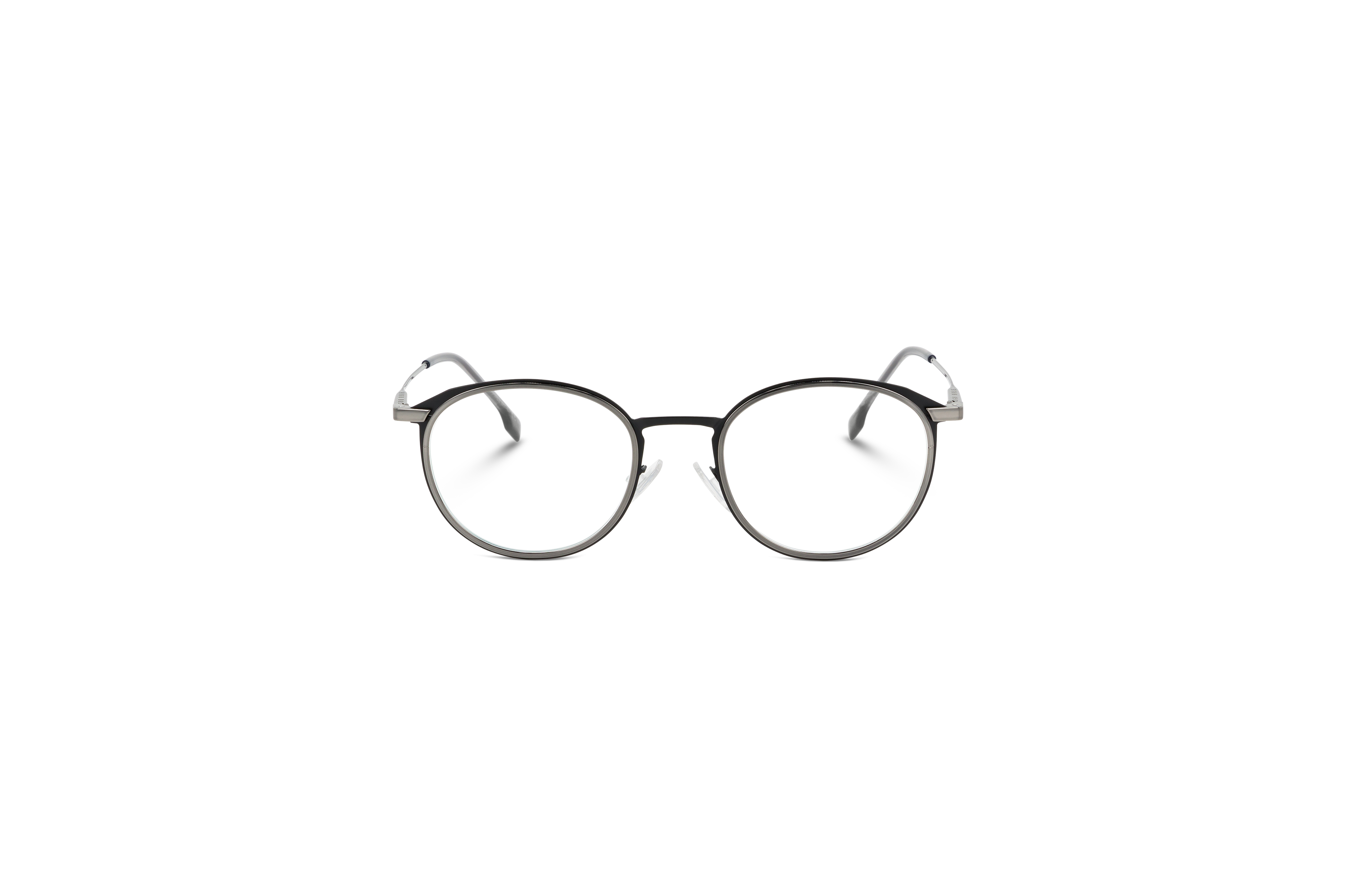 Die Brille BOSS 1198 in Schwarz auf weißem Hintergrund in Frontalansicht.