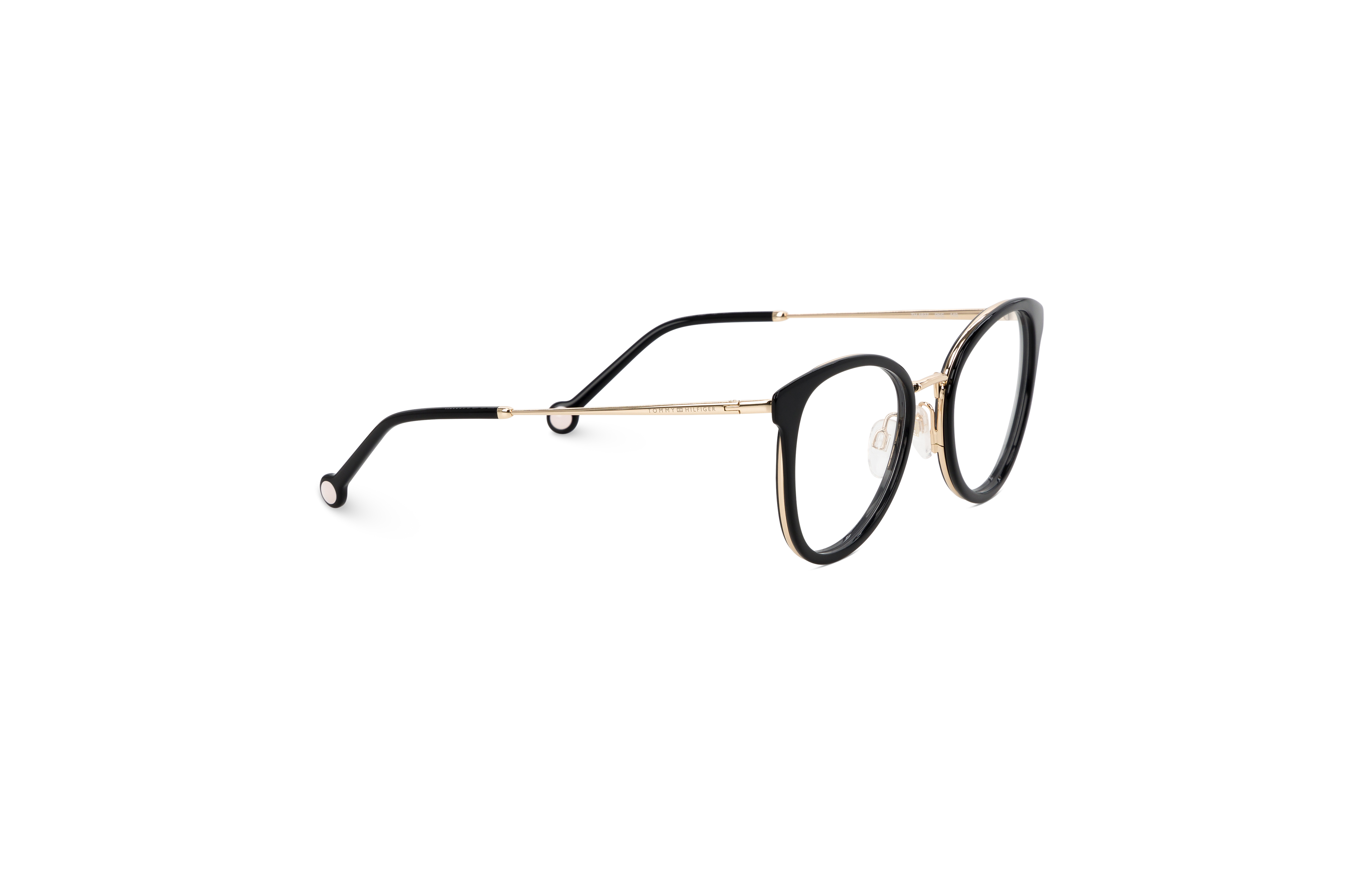 Die Brille Tommy Hilfiger TH 1837 in Schwarz mit Seitenansicht.