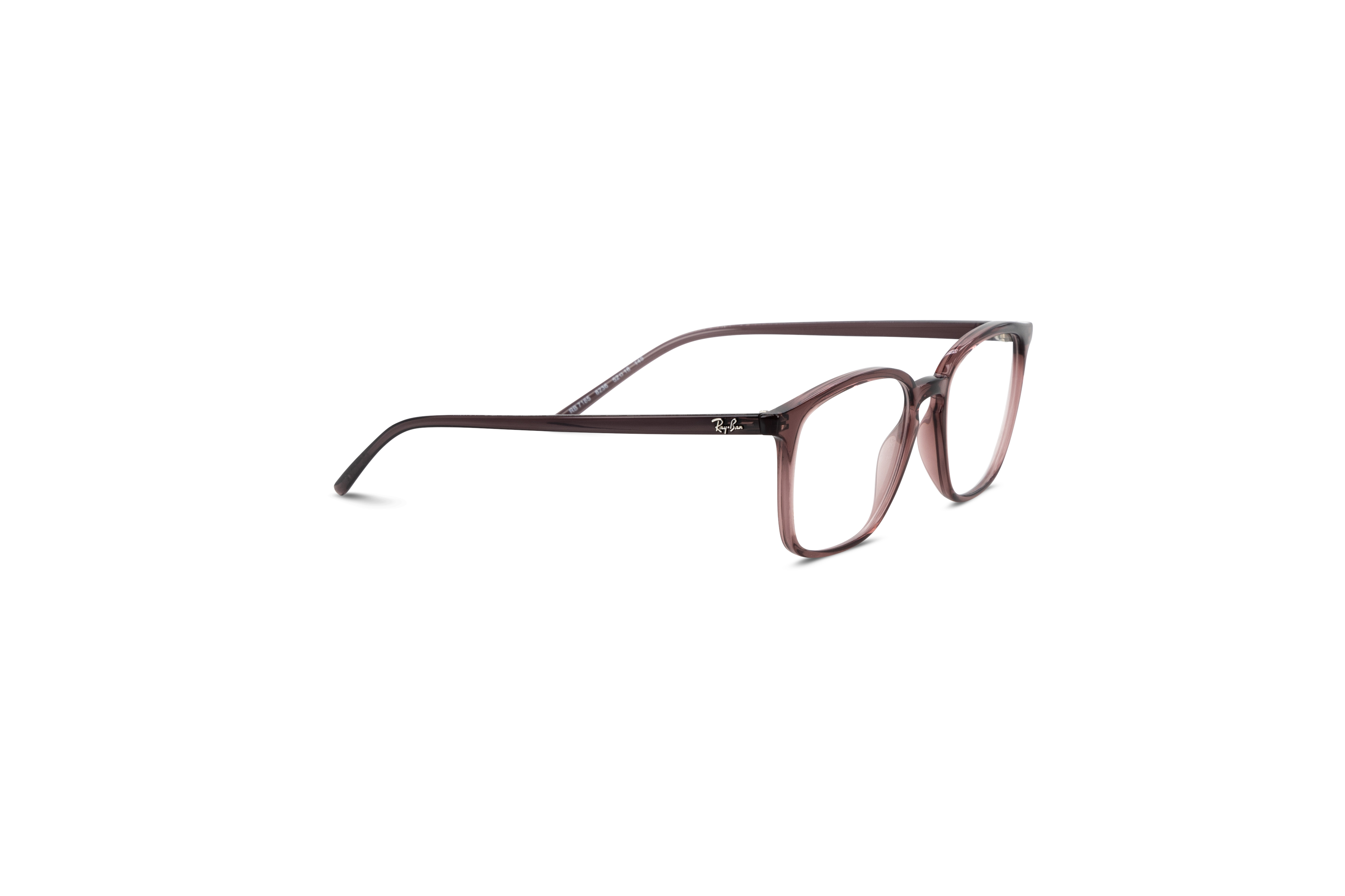 Die Brille Ray-Ban RX7185 in Braun mit Seitenansicht.