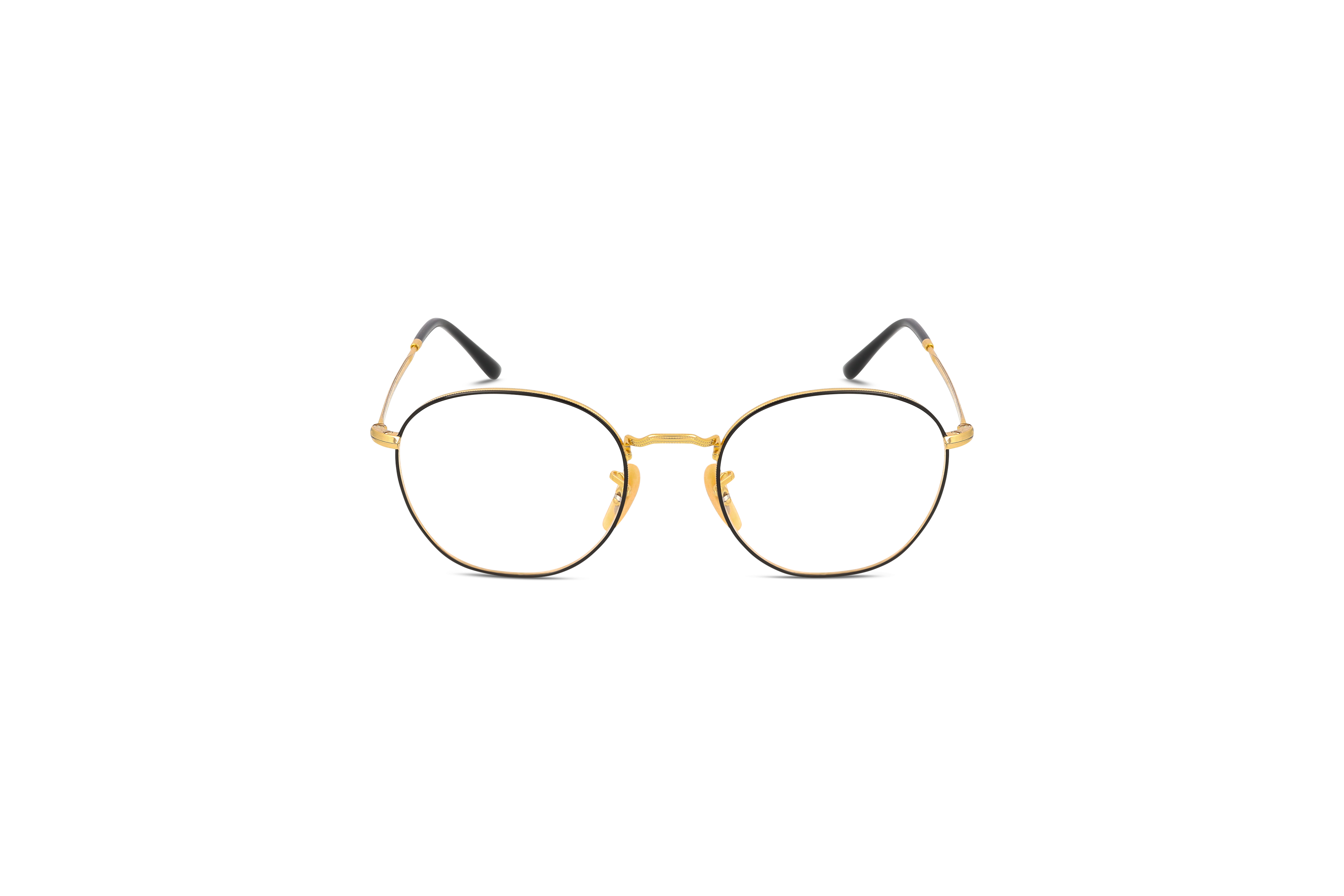 Die Brille Ray-Ban RX6472 in Schwarz auf weißem Hintergrund in Frontalansicht.