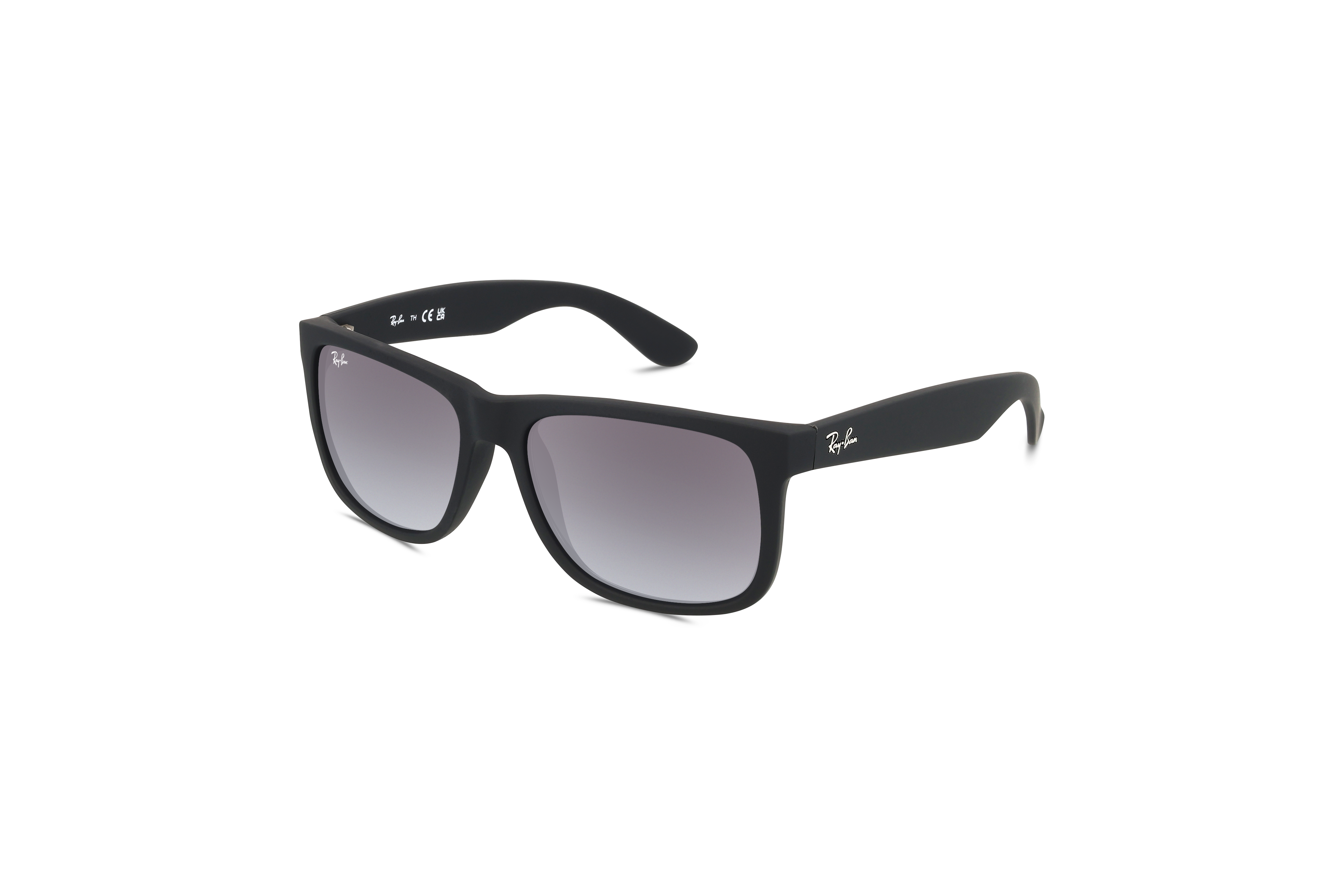45° Ansicht der Sonnenbrille Ray-Ban RB4165 in Schwarz auf weißem Hintergrund.