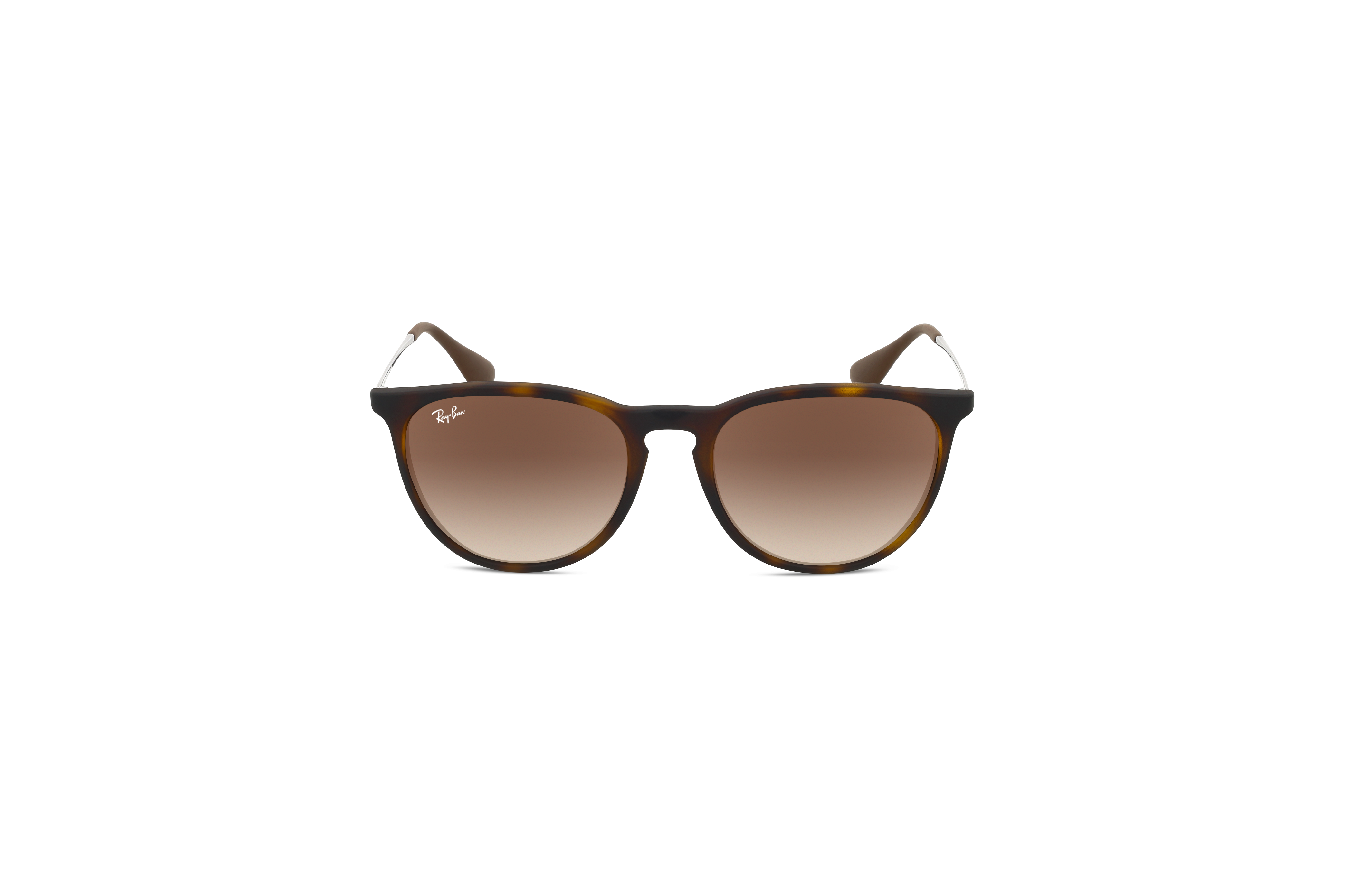 Die Sonnenbrille Ray-Ban Erika RB4171 in Braun auf weißem Hintergrund in Frontalansicht.