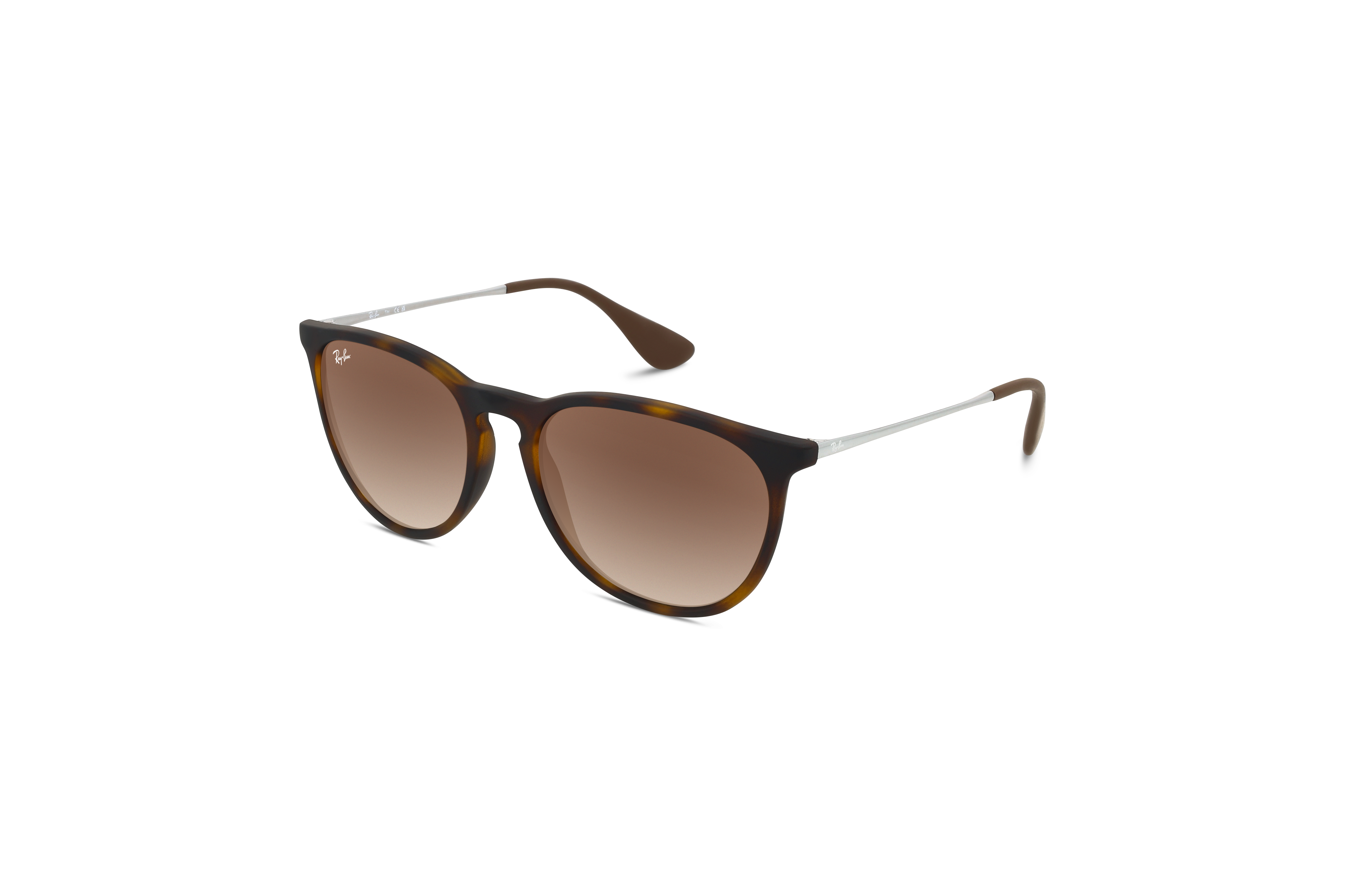 45° Ansicht der Sonnenbrille Ray-Ban Erika RB4171 in Braun auf weißem Hintergrund.