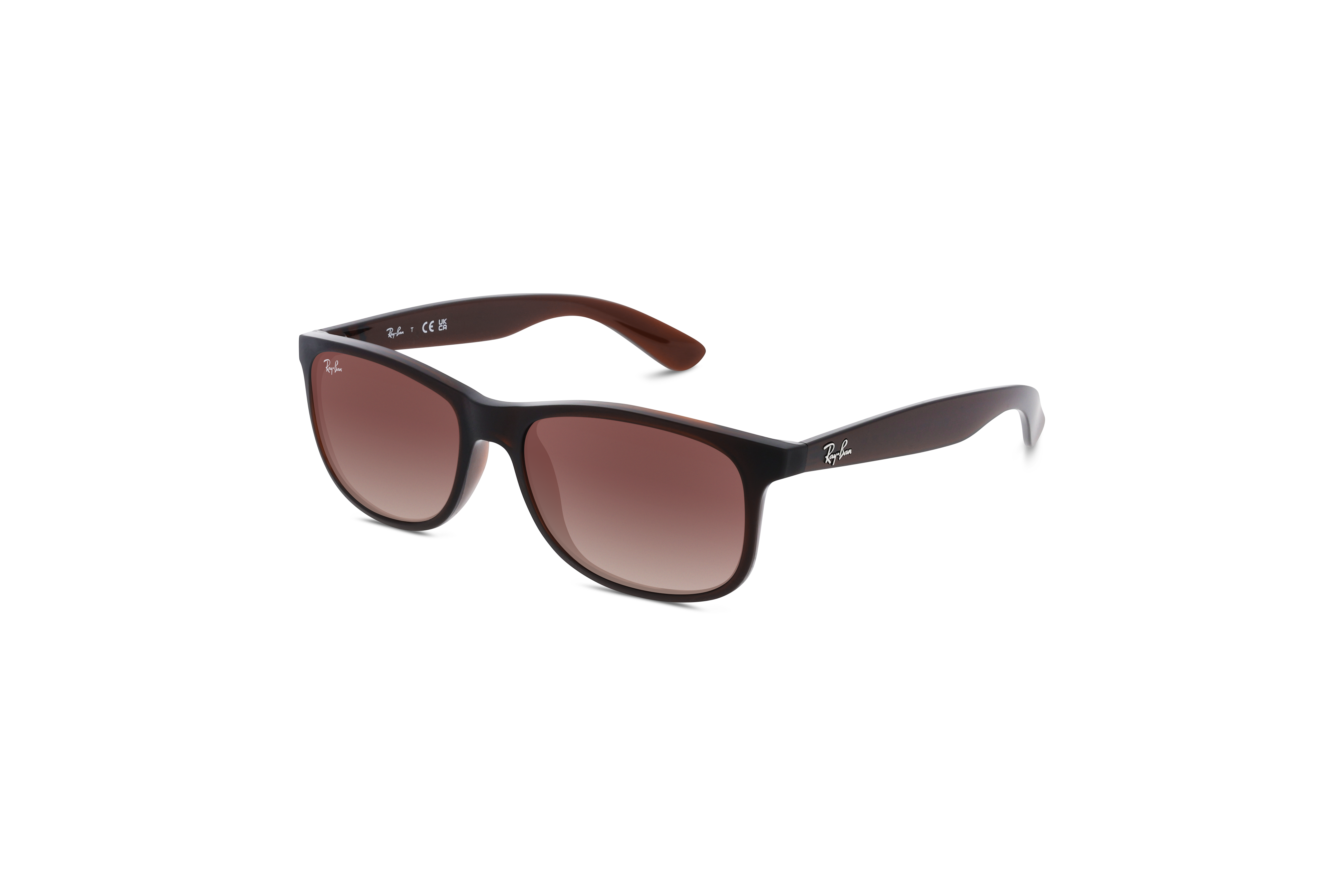 45° Ansicht der Sonnenbrille Ray-Ban RB4202 in Braun auf weißem Hintergrund.