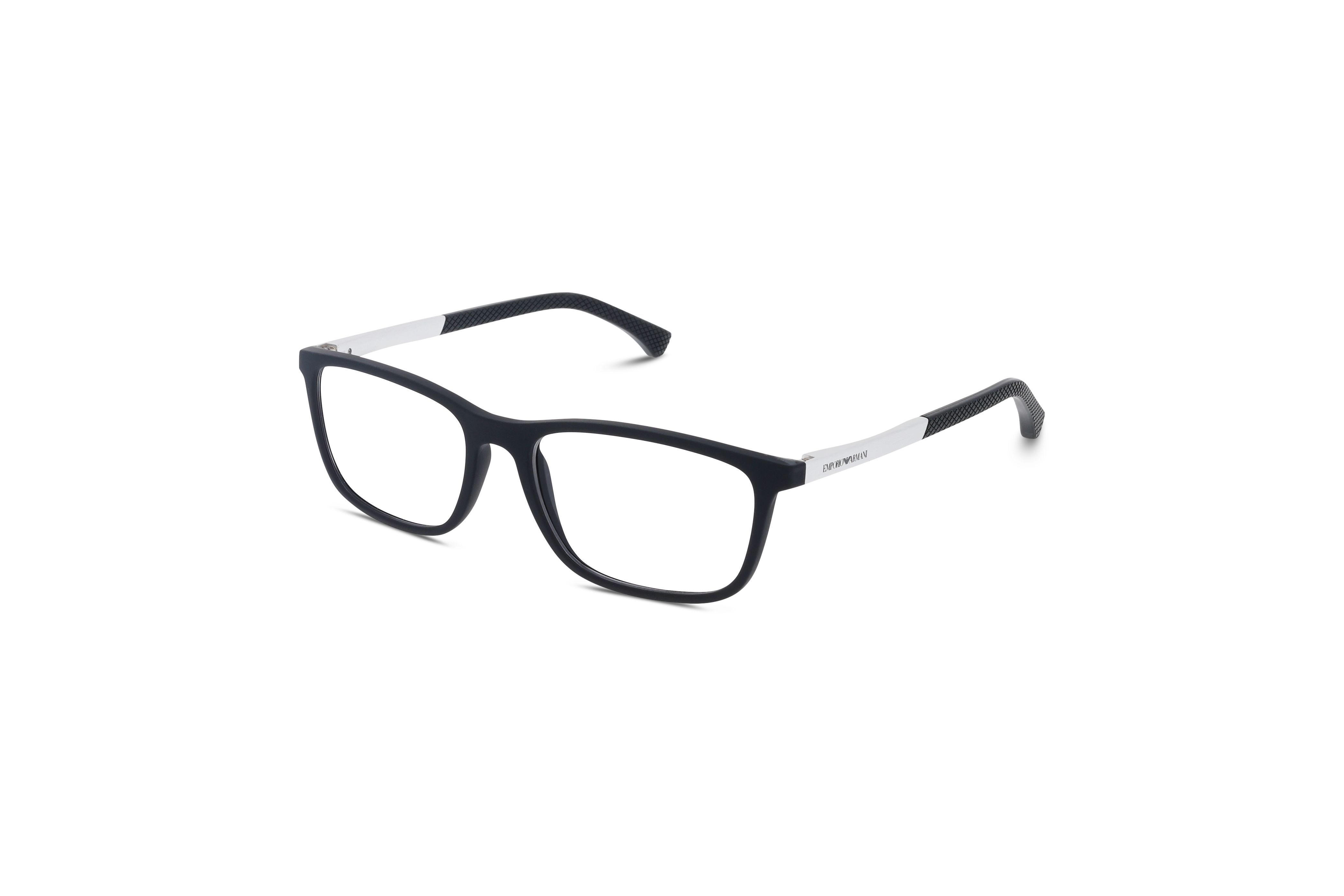 45° Ansicht der Brille Emporio Armani EA3069 in Schwarz auf weißem Hintergrund.