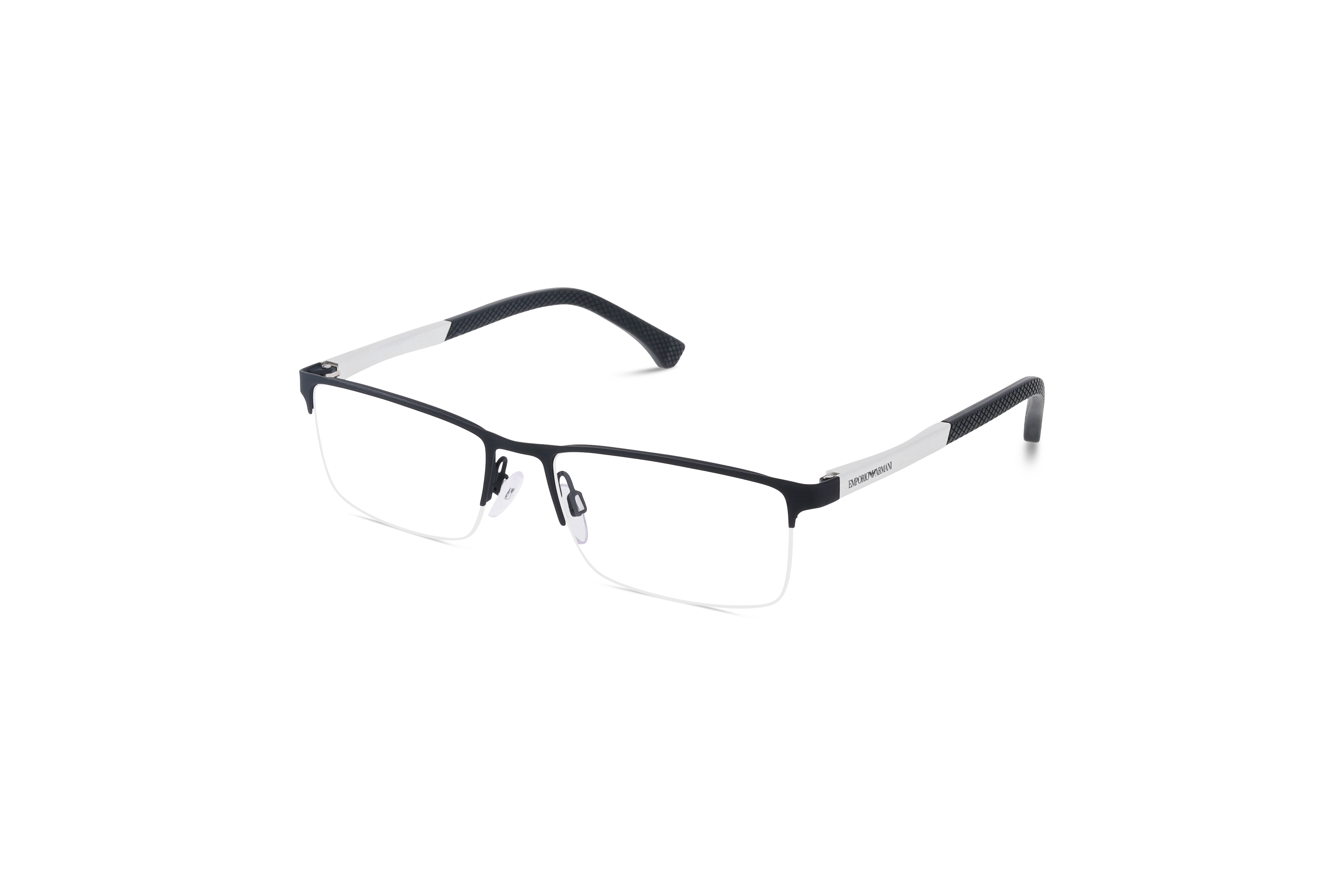 45° Ansicht der Brille Emporio Armani EA1041 in Schwarz auf weißem Hintergrund.