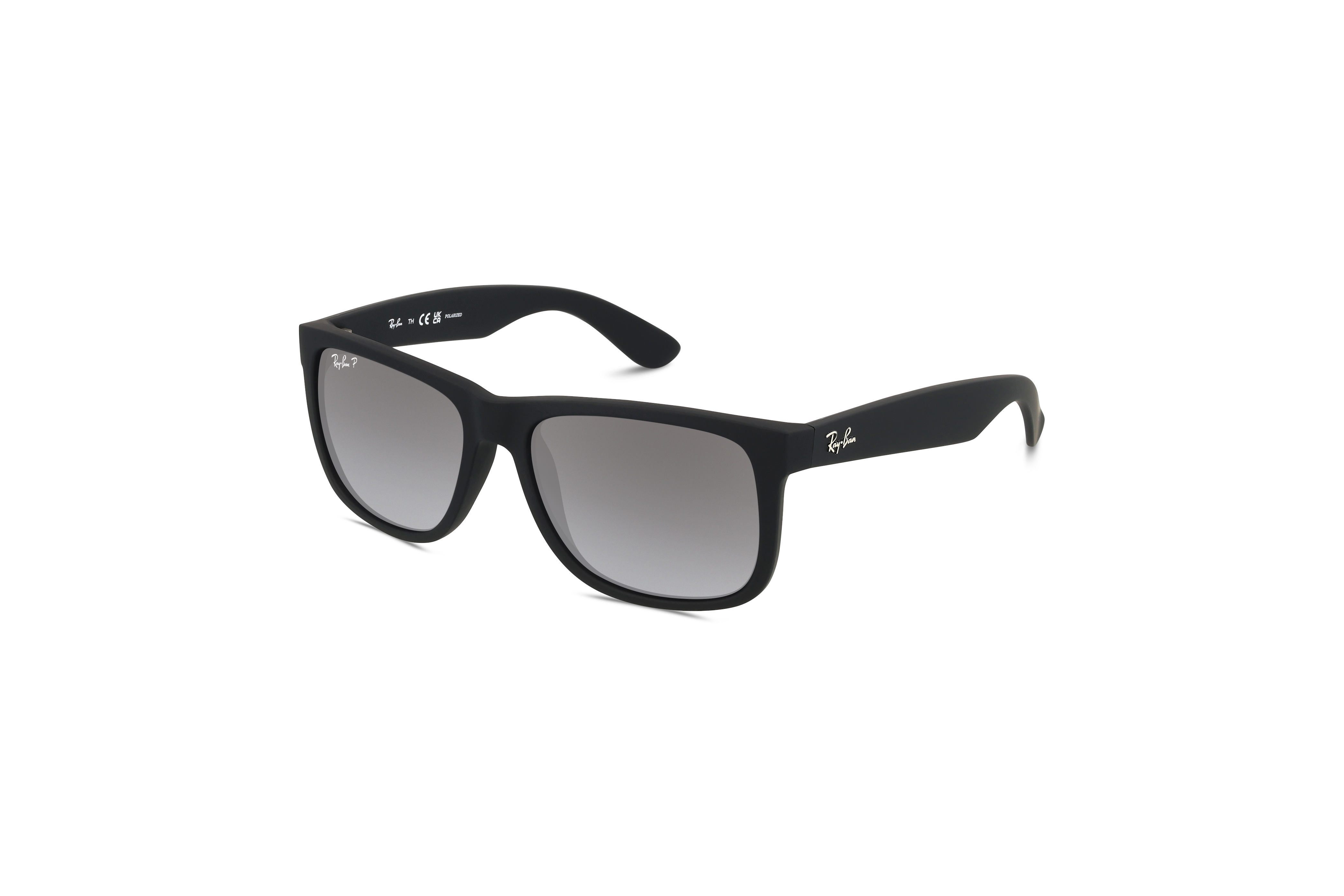 45° Ansicht der Sonnenbrille Ray-Ban RB4165 in Schwarz auf weißem Hintergrund.