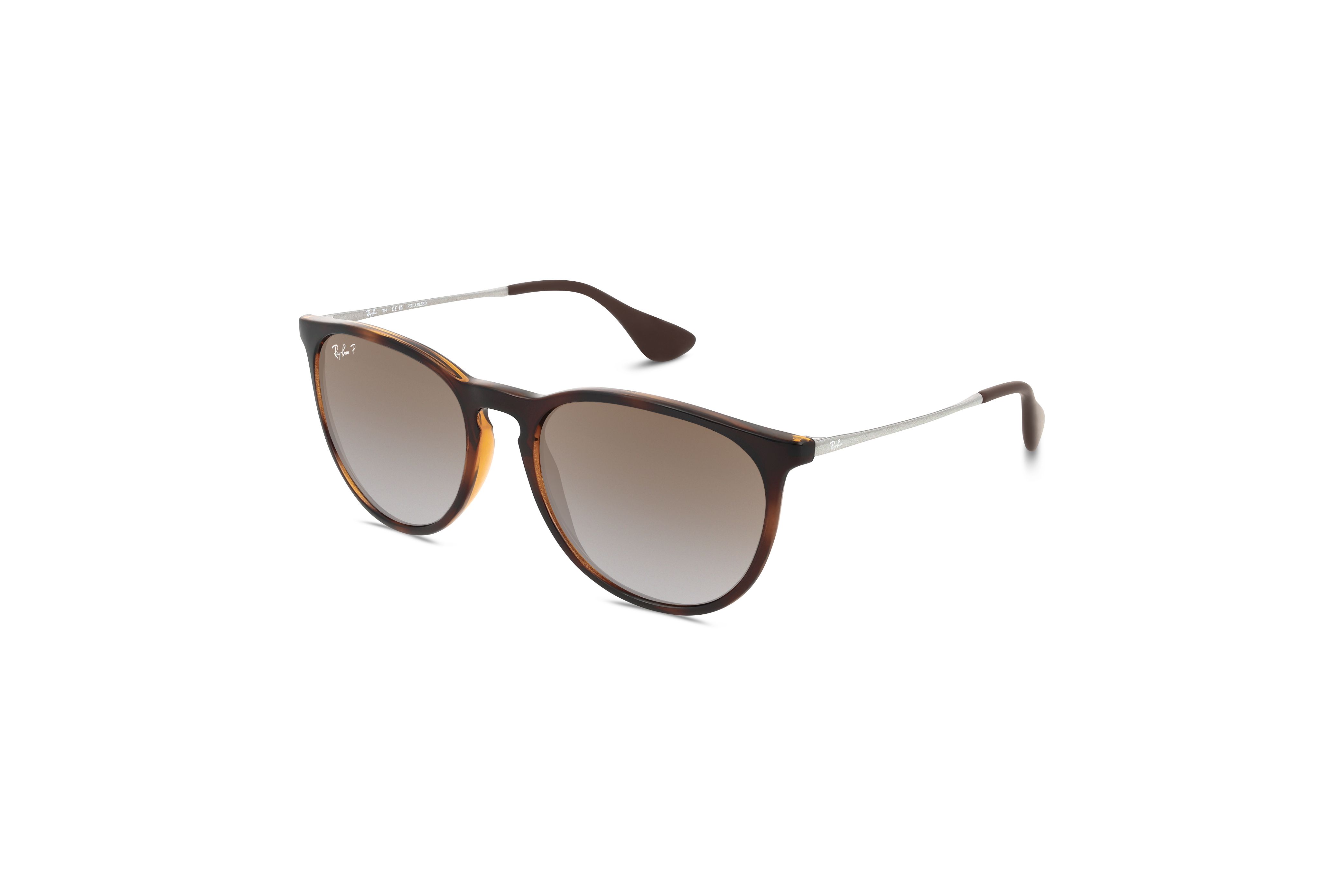 45° Ansicht der Sonnenbrille Ray-Ban Erika RB4171 in Braun auf weißem Hintergrund.