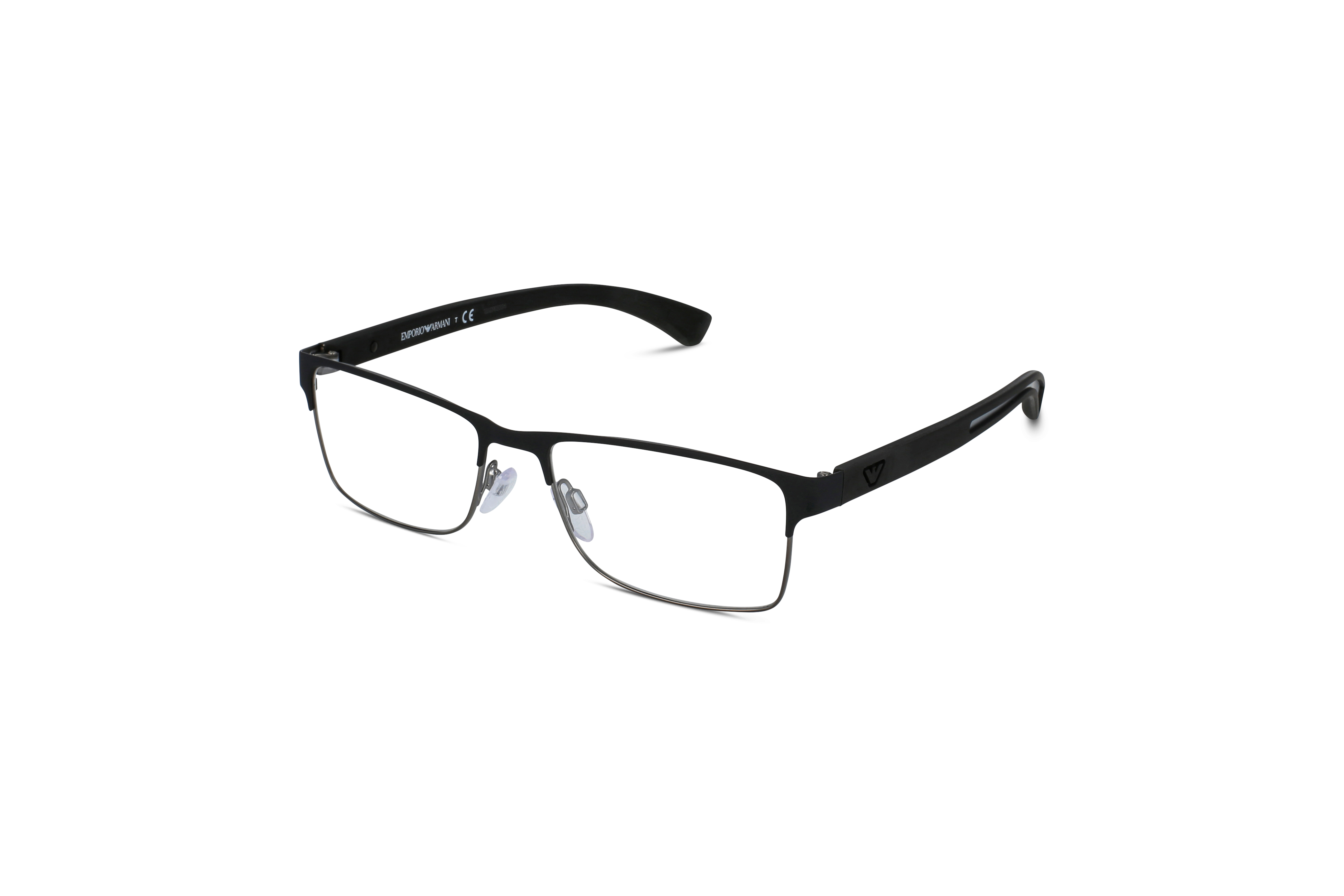 45° Ansicht der Brille Emporio Armani EA1052 in Schwarz auf weißem Hintergrund.