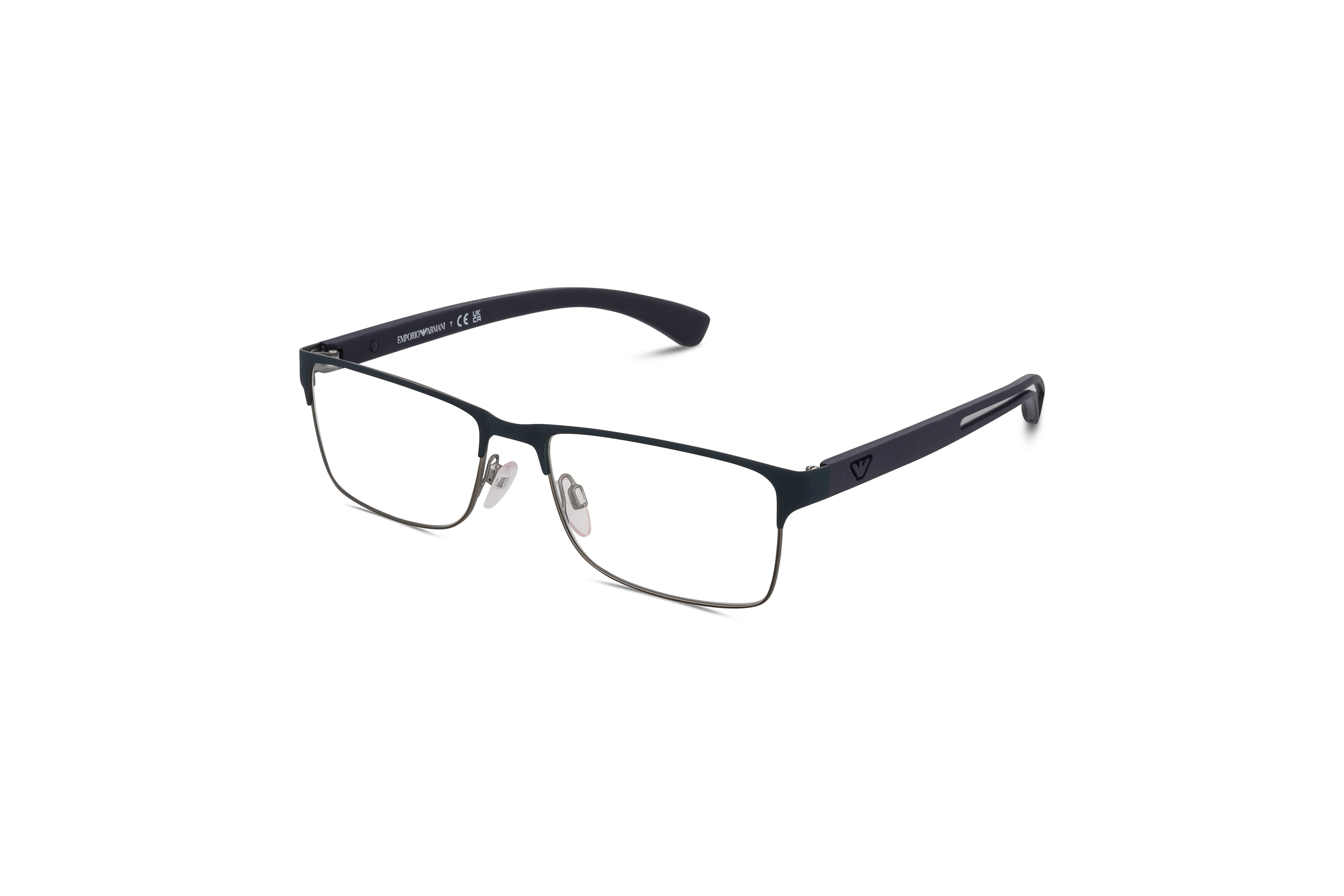 45° Ansicht der Brille Emporio Armani EA1052 in Blau auf weißem Hintergrund.