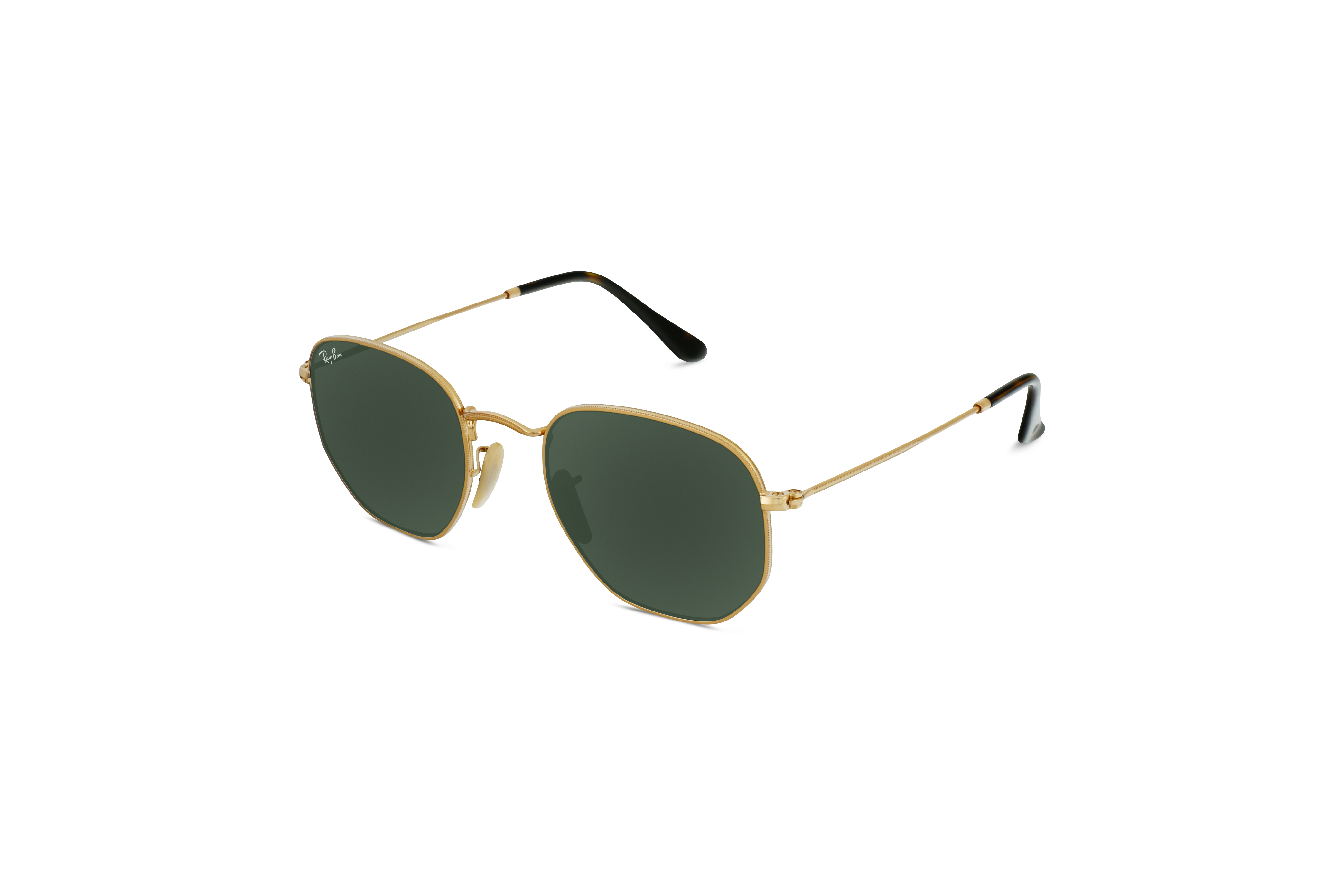 45° Ansicht der Sonnenbrille Ray-Ban RB3548N in Gold auf weißem Hintergrund.