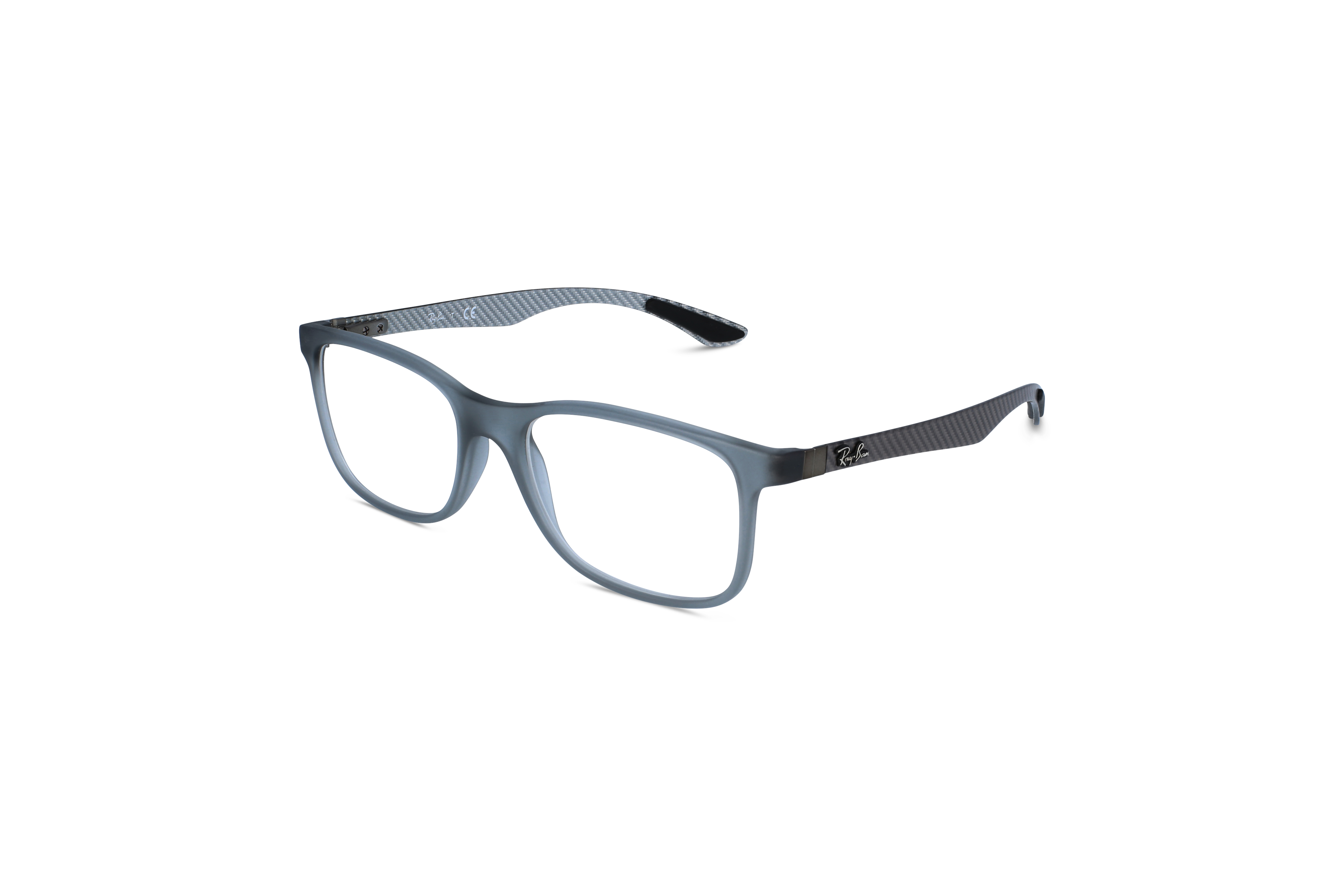 45° Ansicht der Brille Ray-Ban RX8903 in Transparent auf weißem Hintergrund.