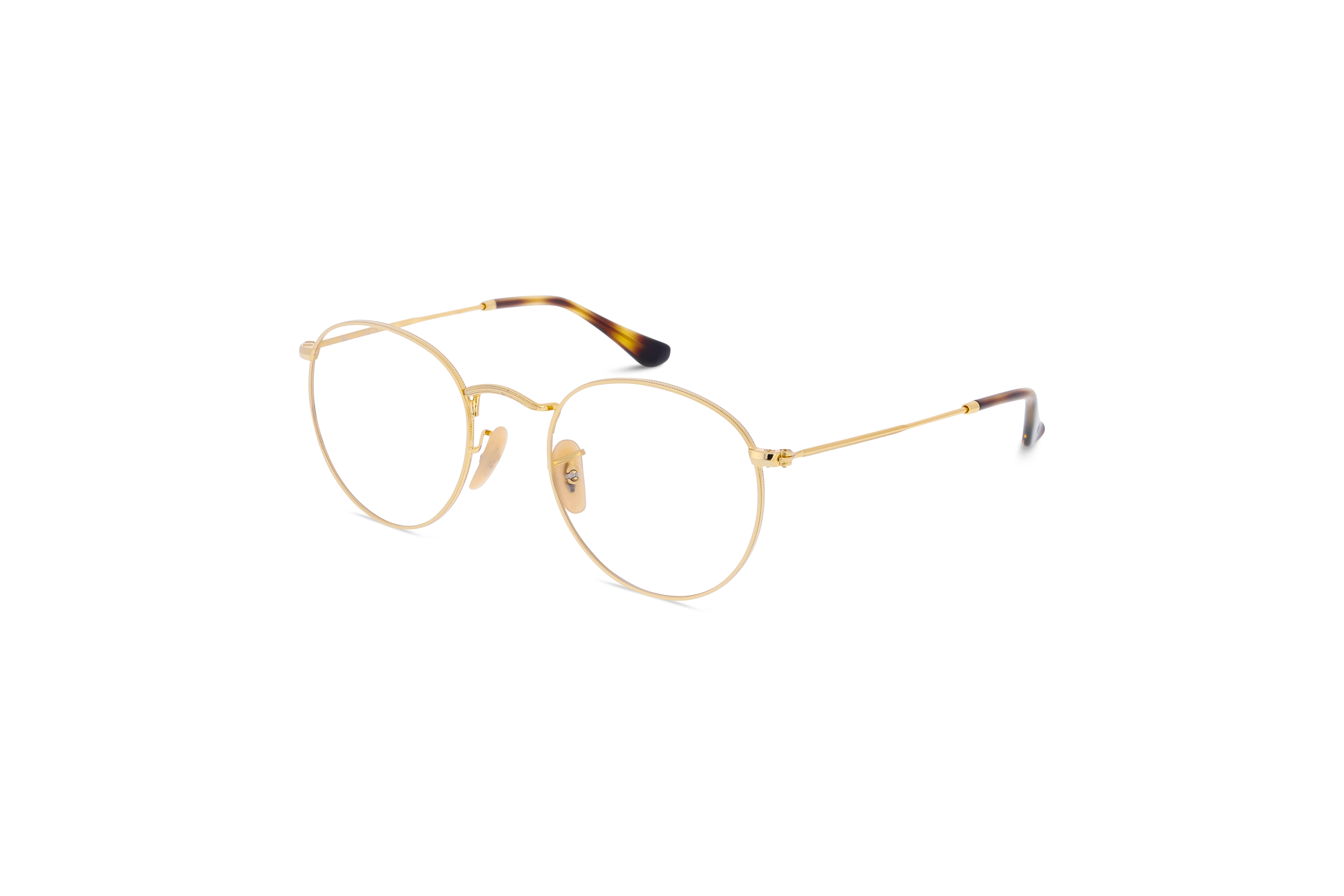 45° Ansicht der Brille Ray-Ban RX3447V in Gold auf weißem Hintergrund.