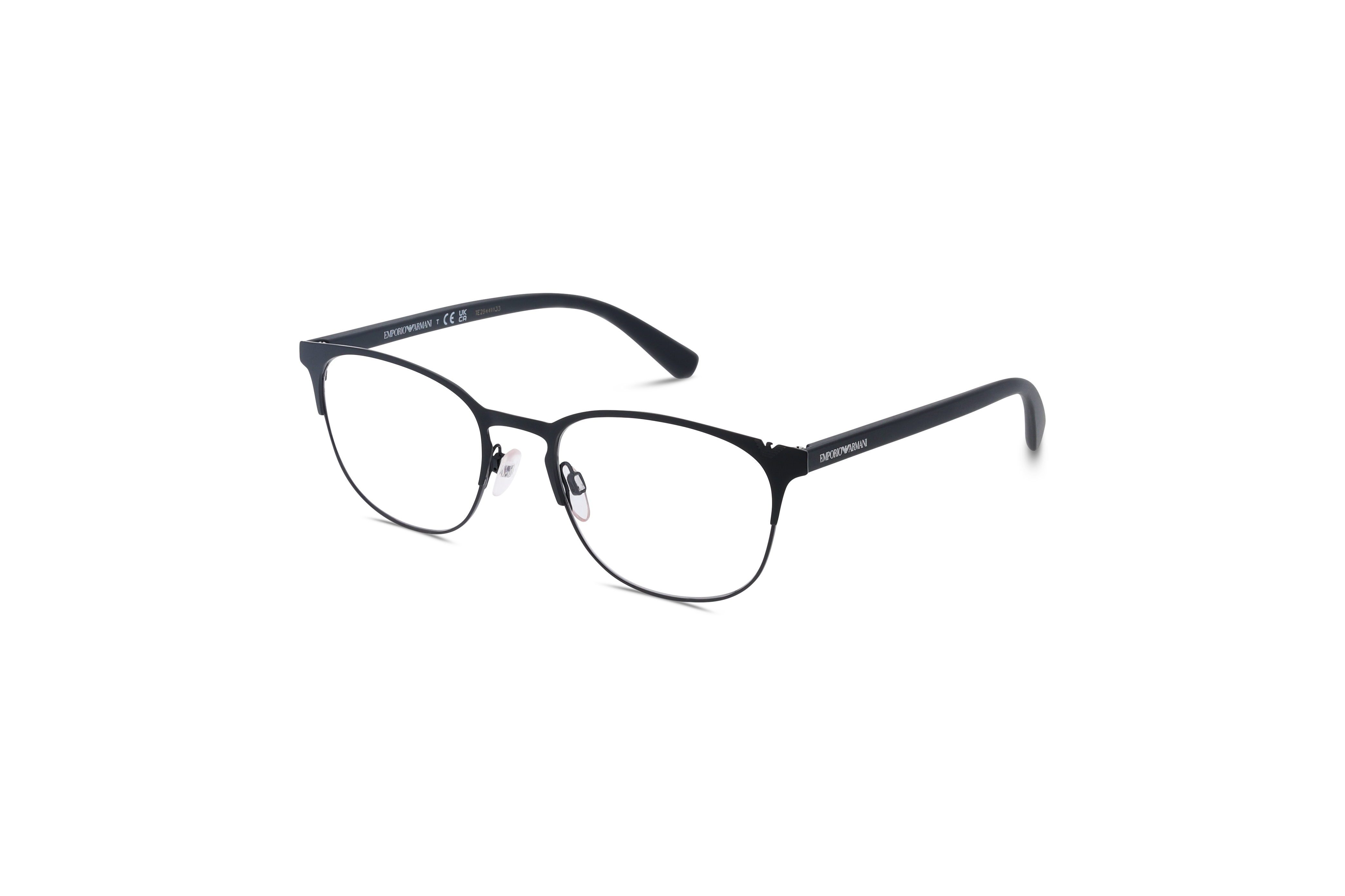 45° Ansicht der Brille Emporio Armani EA1059 in Schwarz auf weißem Hintergrund.