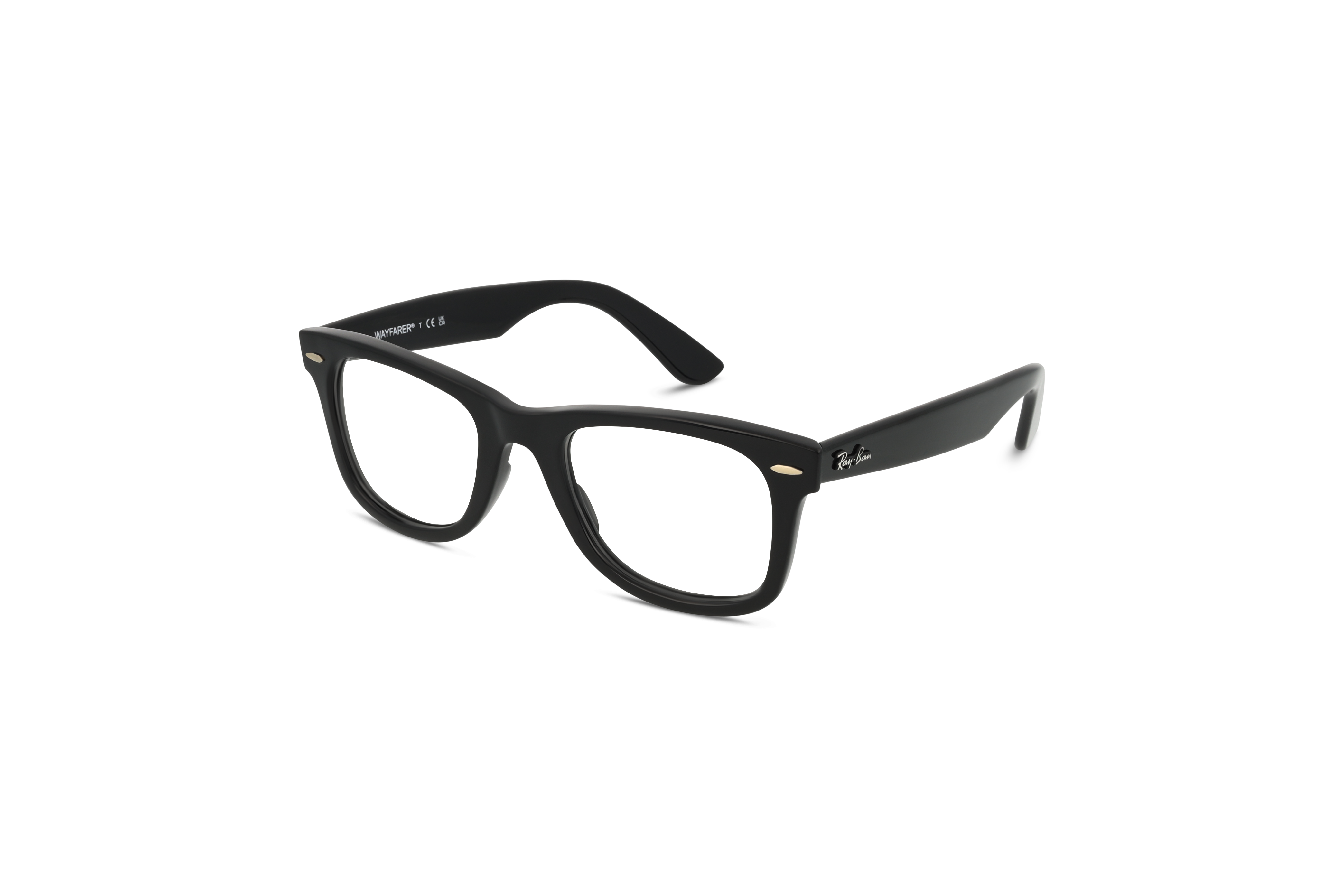 45° Ansicht der Brille Ray-Ban RX4340V in Schwarz auf weißem Hintergrund.