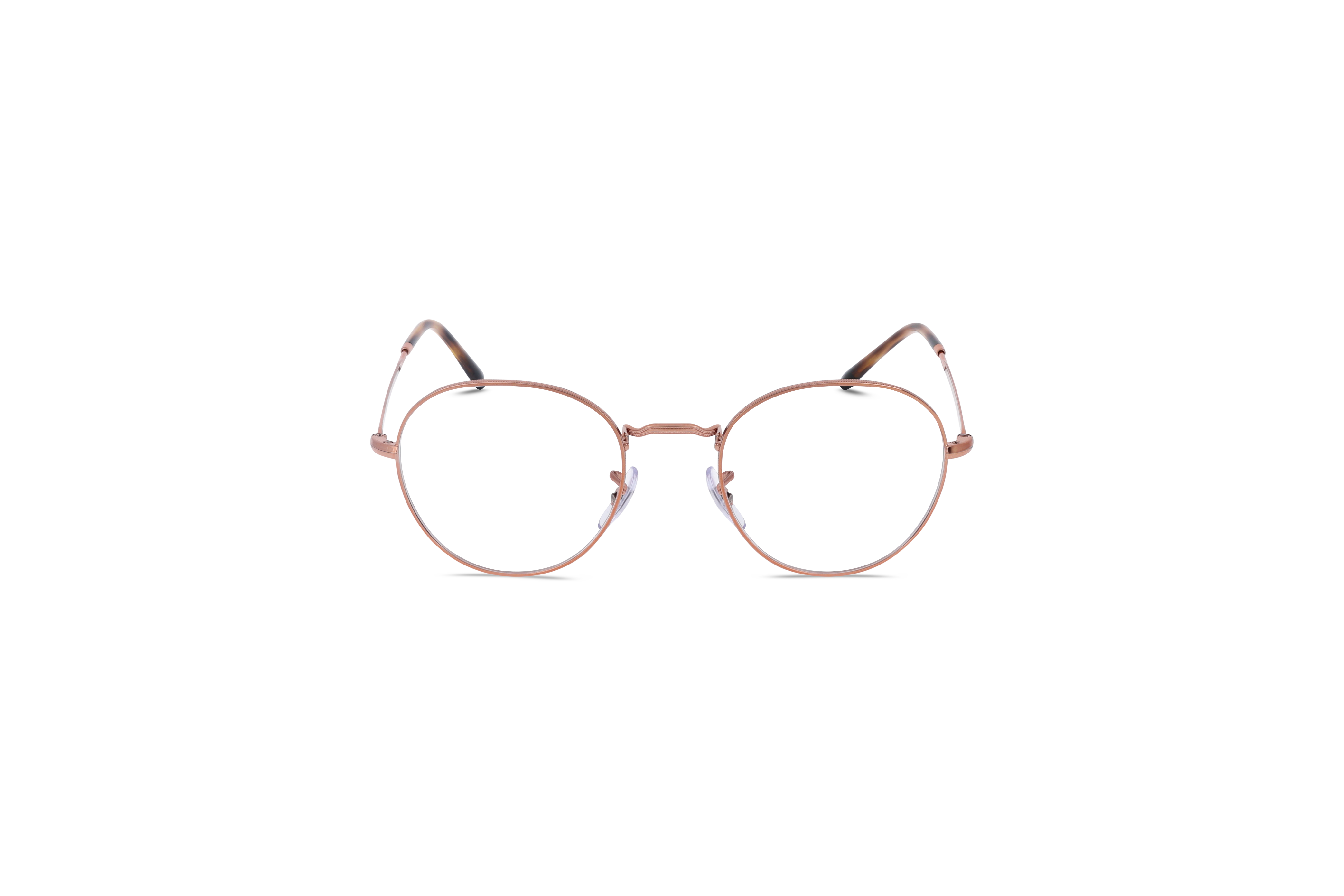 Die Brille Ray-Ban RX3582V in Gold auf weißem Hintergrund in Frontalansicht.