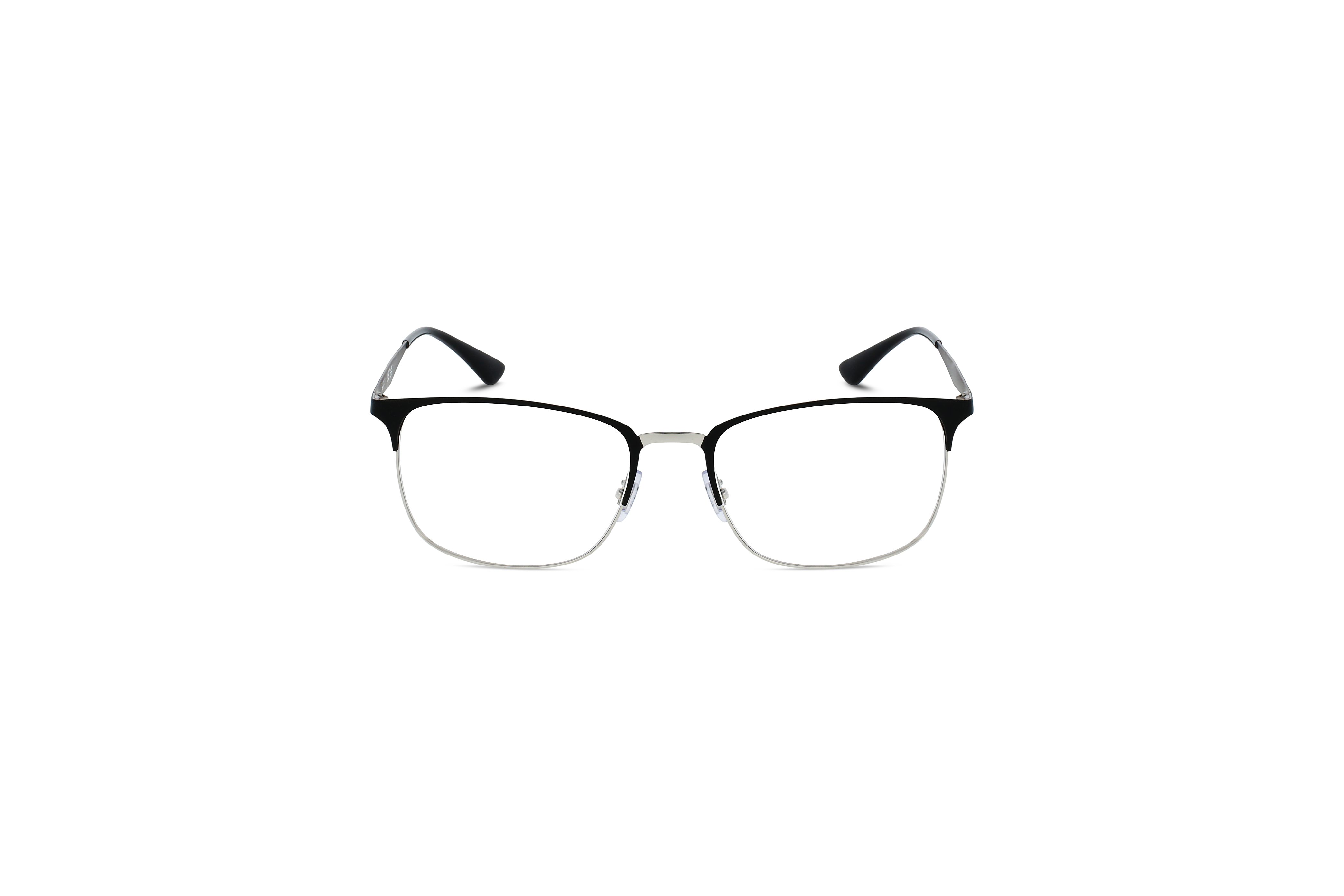 Die Brille Ray-Ban RX6421 in Schwarz auf weißem Hintergrund in Frontalansicht.