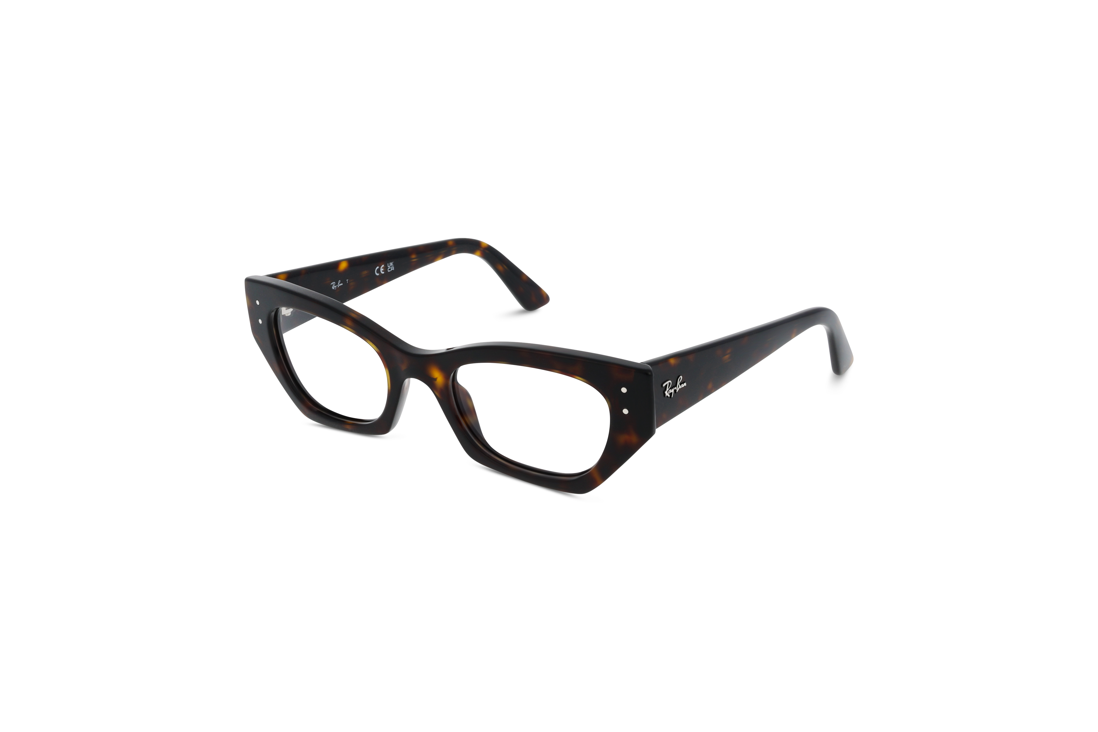 45° Ansicht der Brille Ray-Ban RX7330 in Braun auf weißem Hintergrund.