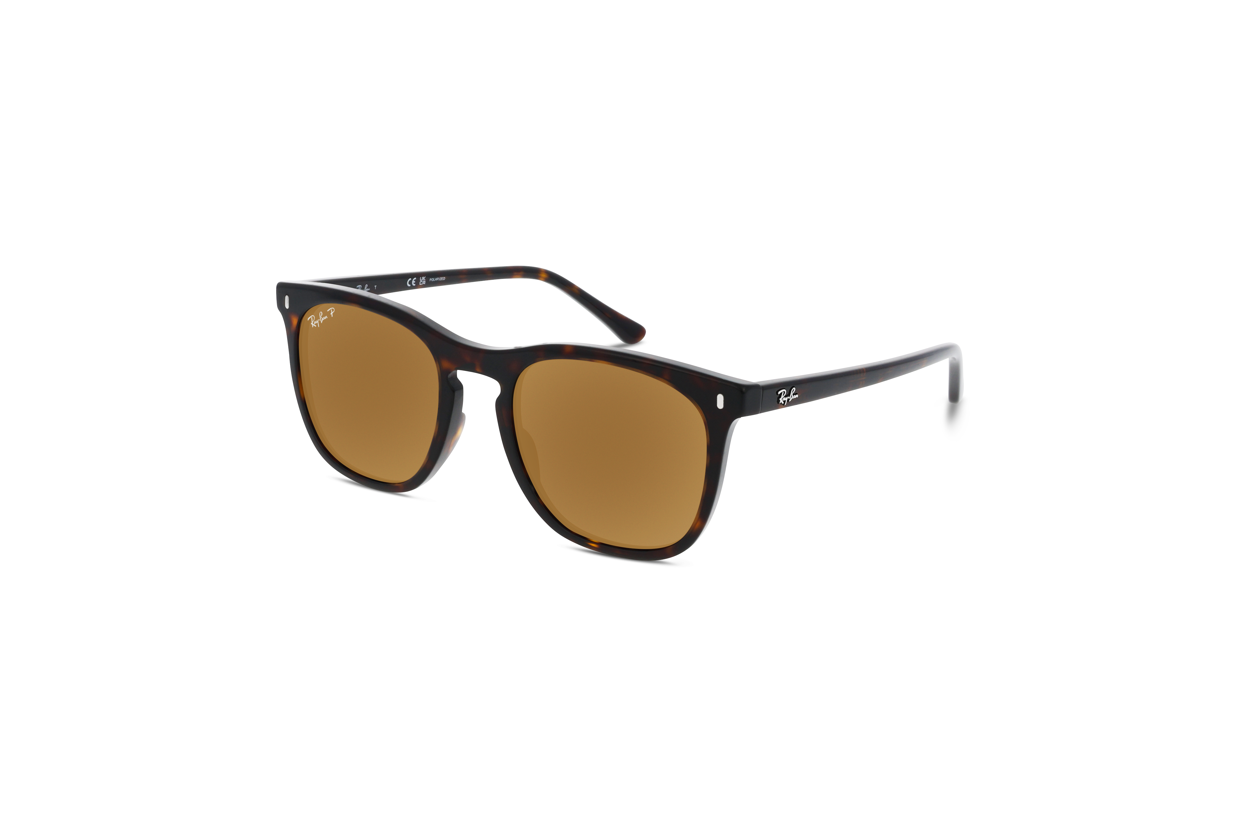 45° Ansicht der Sonnenbrille Ray-Ban RB2210 in Havanna auf weißem Hintergrund.