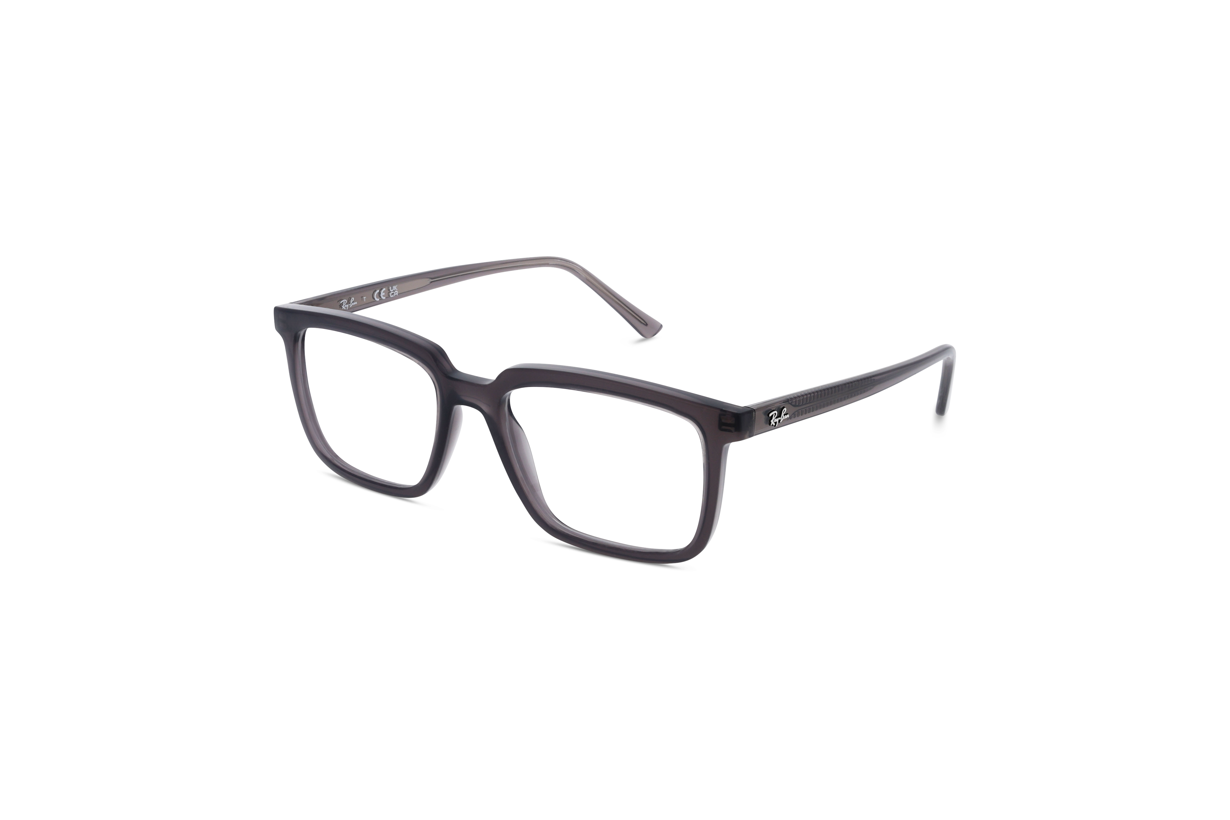 45° Ansicht der Brille Ray-Ban RX7239 in Schwarz auf weißem Hintergrund.