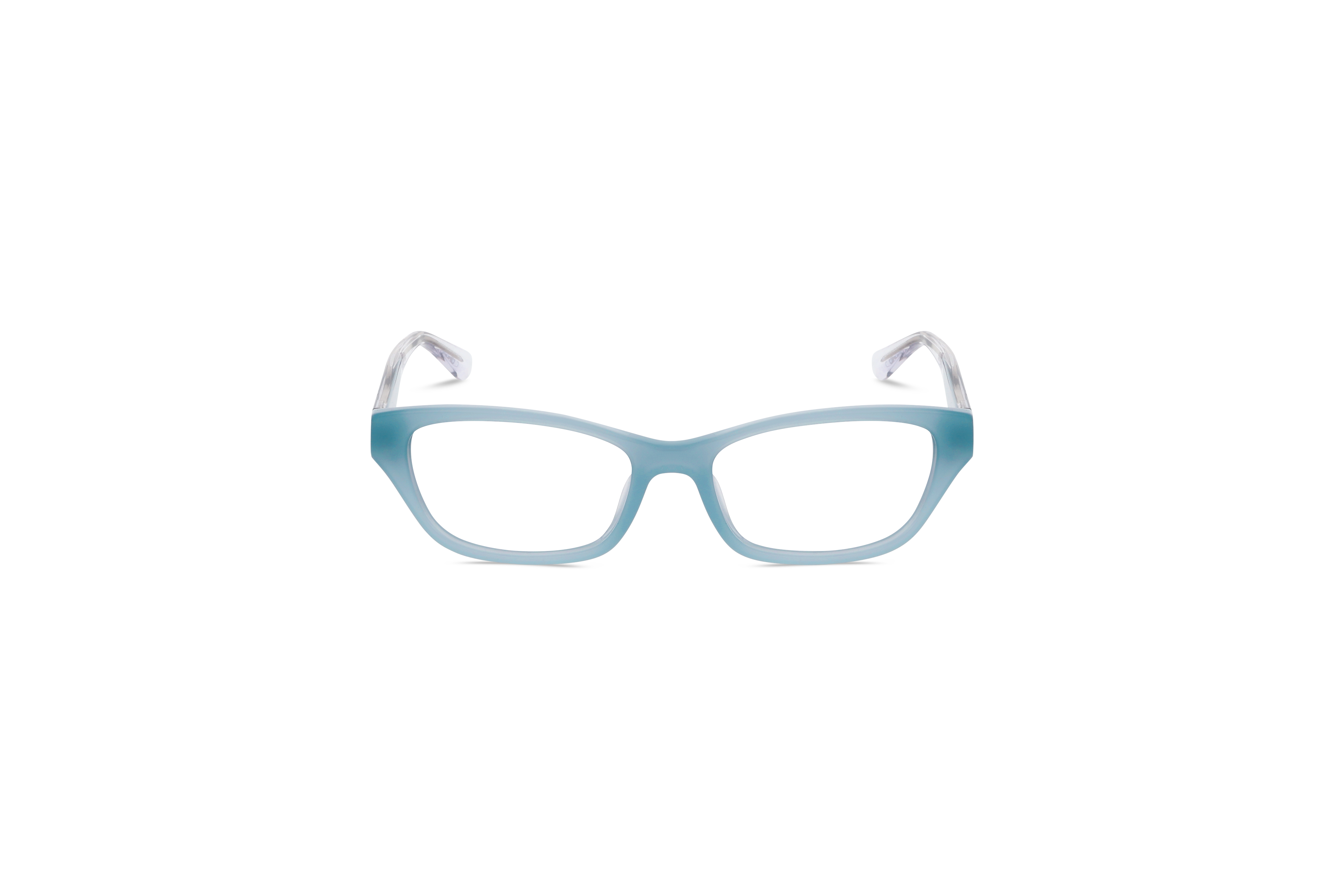 Die Brille Emporio Armani EA3238U in Blau auf weißem Hintergrund in Frontalansicht.