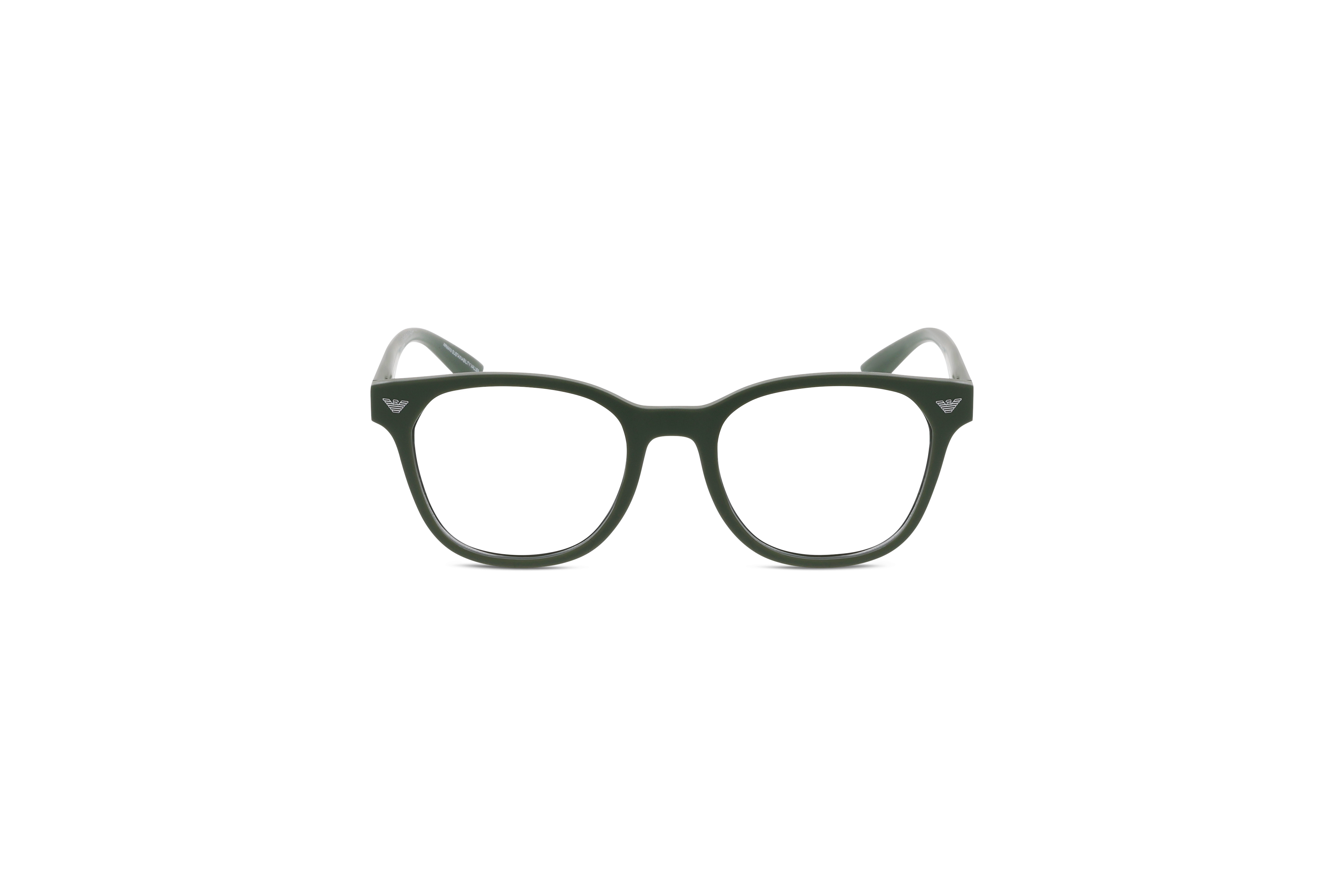 Die Brille Emporio Armani EA3240U in Grün auf weißem Hintergrund in Frontalansicht.